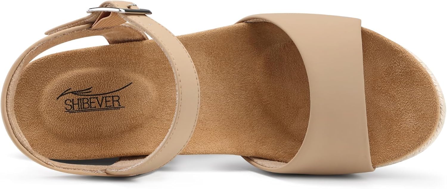 SHIBEVER Women's Wedge Platform Sandals: Espadrille Dressy Comfortable Summer Open Toe Ankle Strap Buckle Women Sandal - Image 7