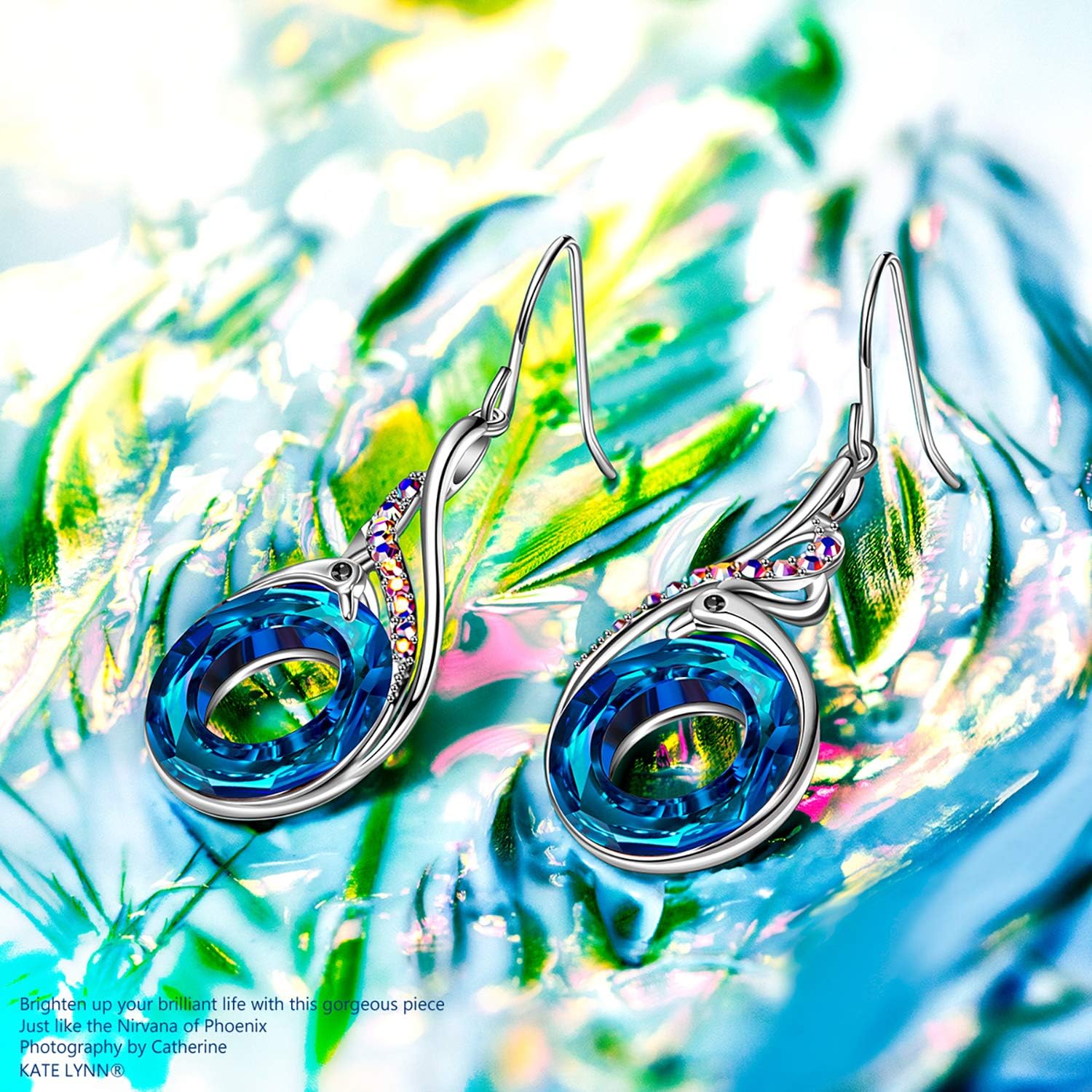 Kate Lynn "Rise From the Ashes" Phoenix Earrings, Sterling Silver Dangle Earrings with Crystals from Austria, Birthday Gift with Jewelry Box, Symbol of Luck and Renewal - Image 4