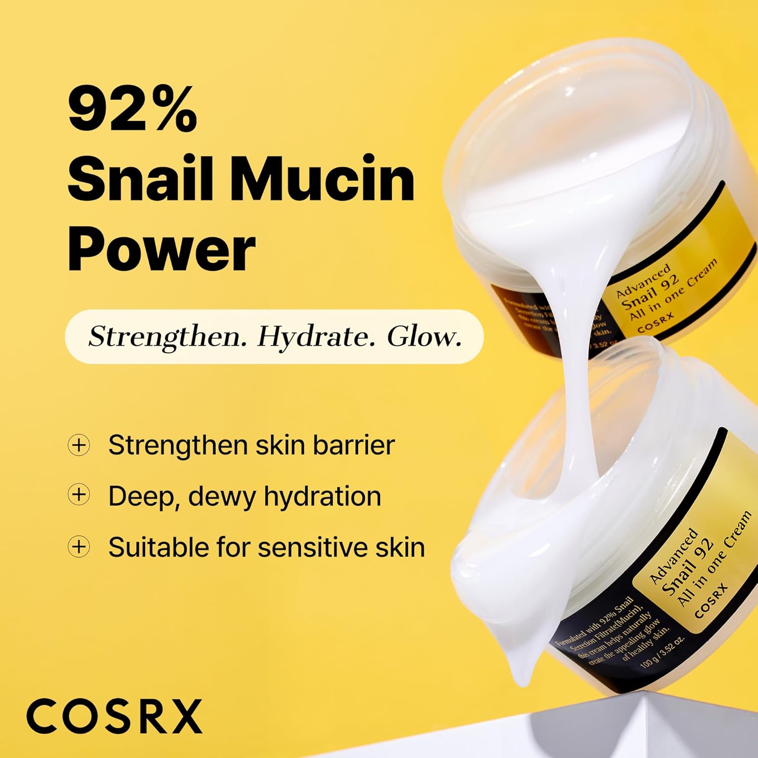 COSRX Snail Mucin 92% Face Moisturizer, 3.52 Oz, Lightweight Moisturing Cream for Soft, Glowy Skin, Korean Skin Care, Korean Moisturizer Face Cream - Image 3