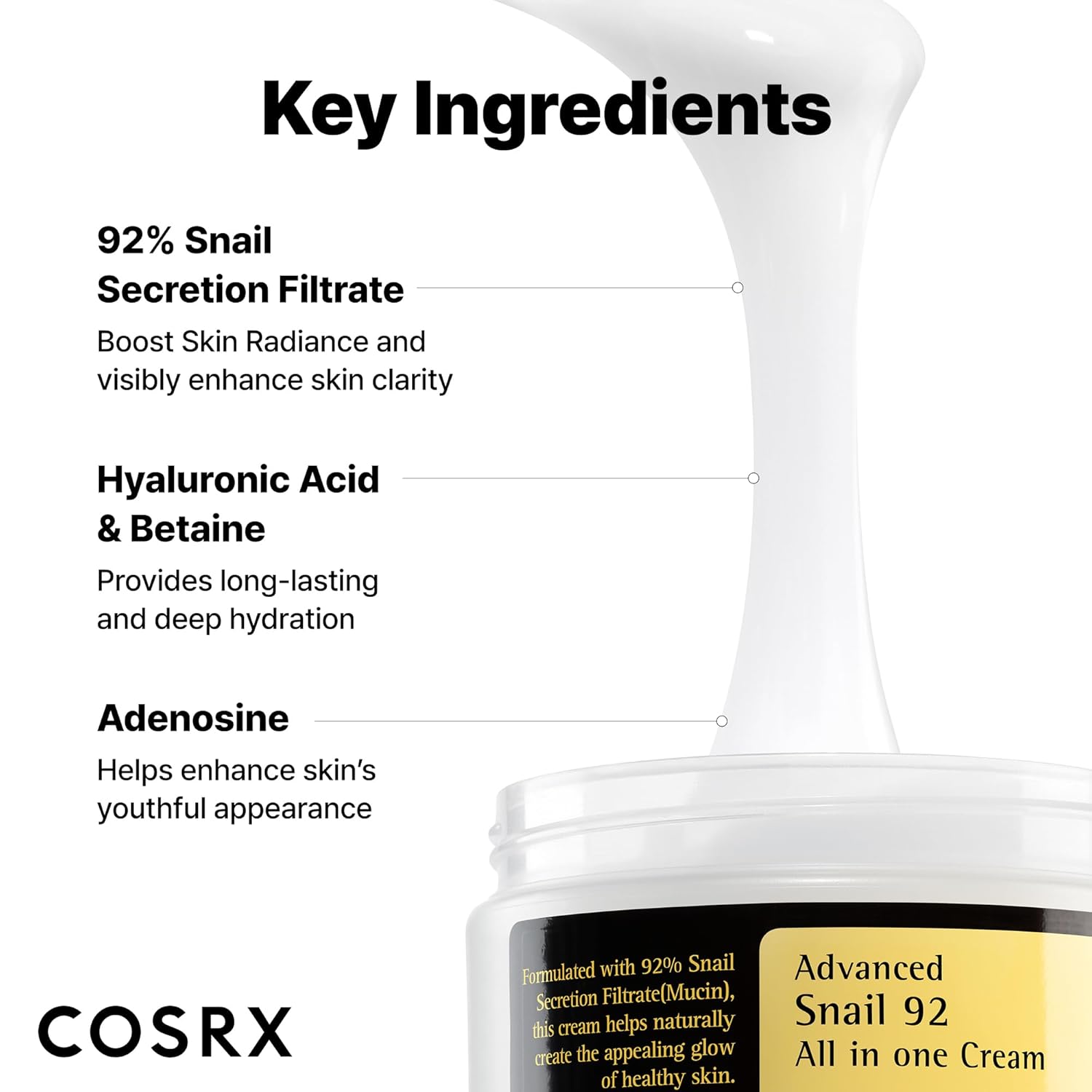 COSRX Snail Mucin 92% Face Moisturizer, 3.52 Oz, Lightweight Moisturing Cream for Soft, Glowy Skin, Korean Skin Care, Korean Moisturizer Face Cream - Image 5