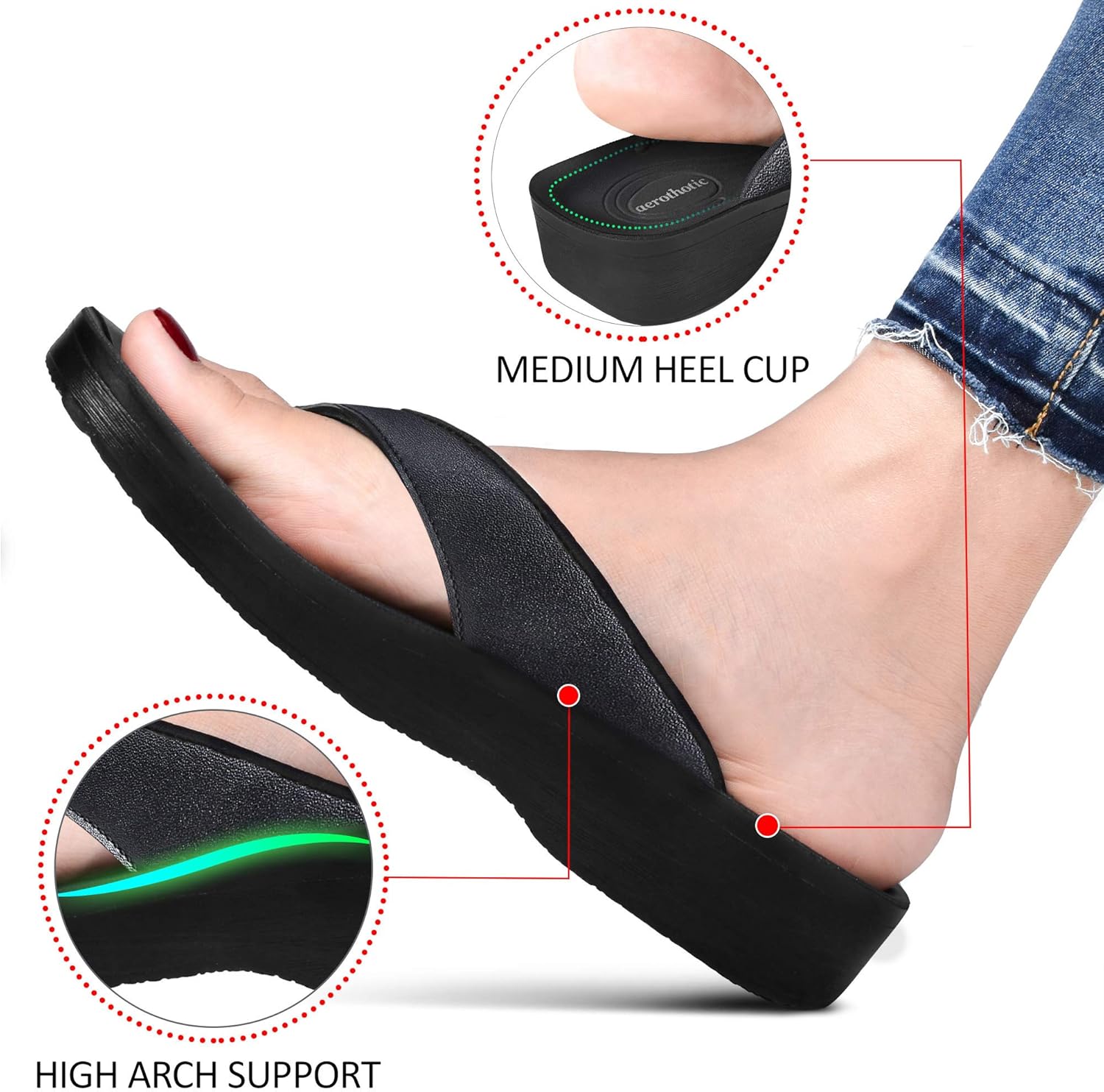 AEROTHOTIC Flip Flops for Women with Arch Support Plantar Fasciitis Orthopedic Cushioned Footbed Comfortable Non-Slip Sole with Padded Straps Dressy Casual Recovery Women Sandals - Image 5