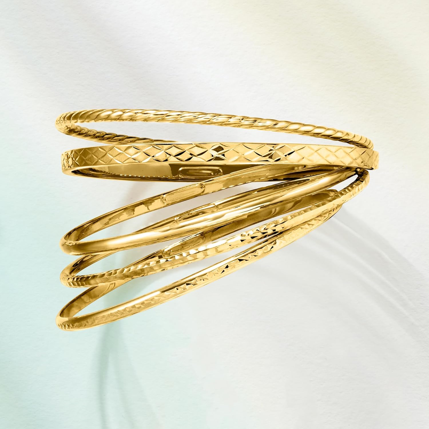Ross-Simons 18kt Gold Over Sterling Jewelry Set: 5 Textured Bangle Bracelets - Image 8