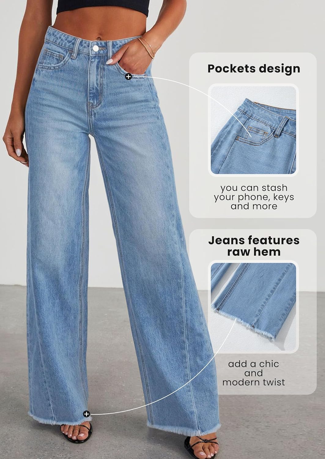 PRETTYGARDEN Wide Leg Jeans for Women Trendy High Waisted Stretchy Baggy Raw Hem Denim Palazzo Pants 2026 Spring Fall Clothes - Image 5