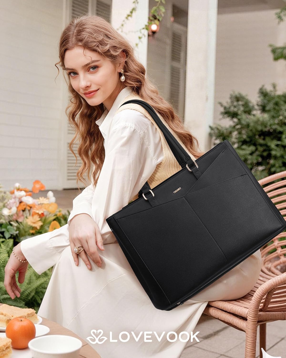 LOVEVOOK Lunch Tote Bag for Women, 3 in 1 Work Bag with Insulated Lunch Compartment, Laptop Bag with Large Cup Holder for Office, College, Casual, Black - Image 3