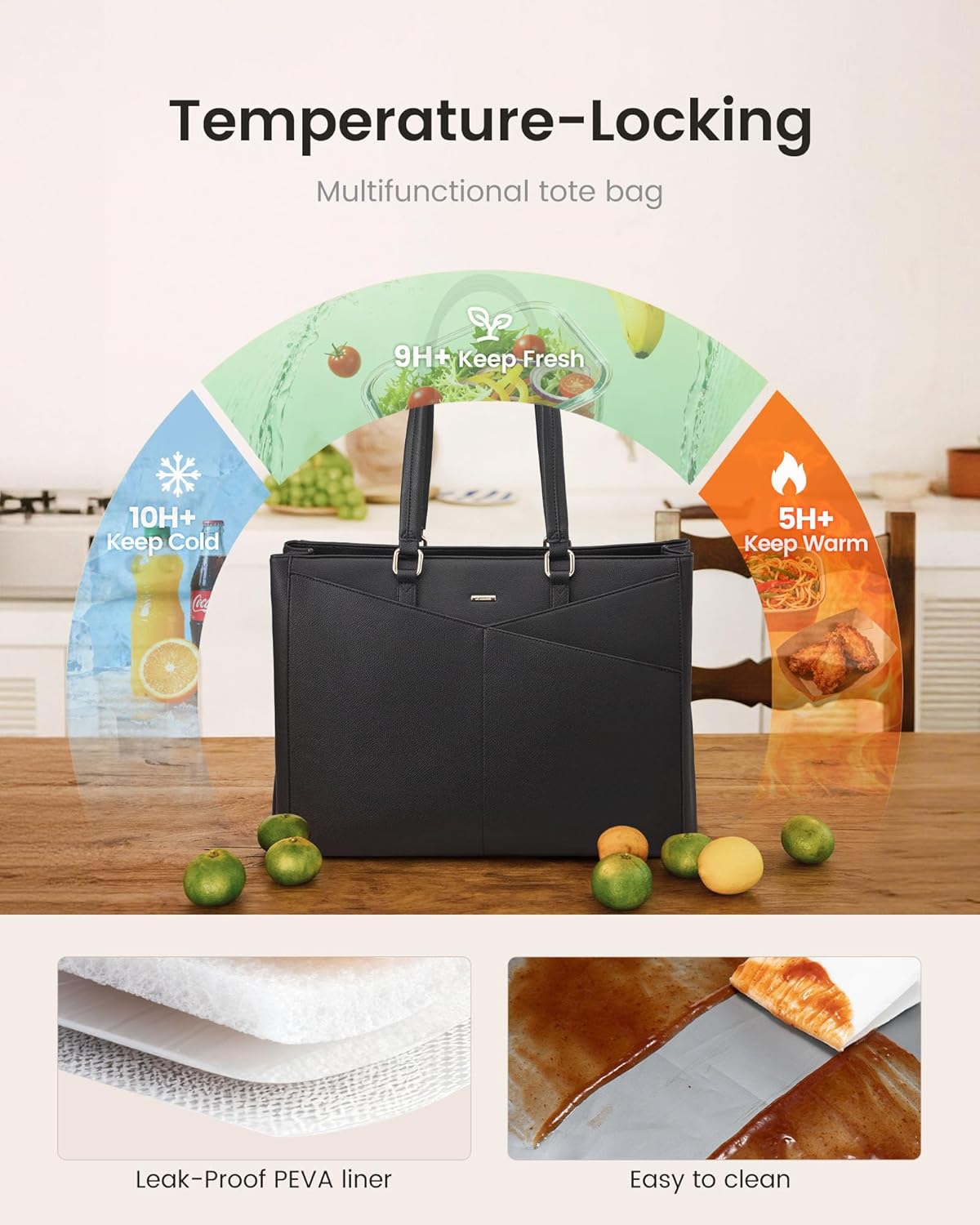 LOVEVOOK Lunch Tote Bag for Women, 3 in 1 Work Bag with Insulated Lunch Compartment, Laptop Bag with Large Cup Holder for Office, College, Casual, Black - Image 9