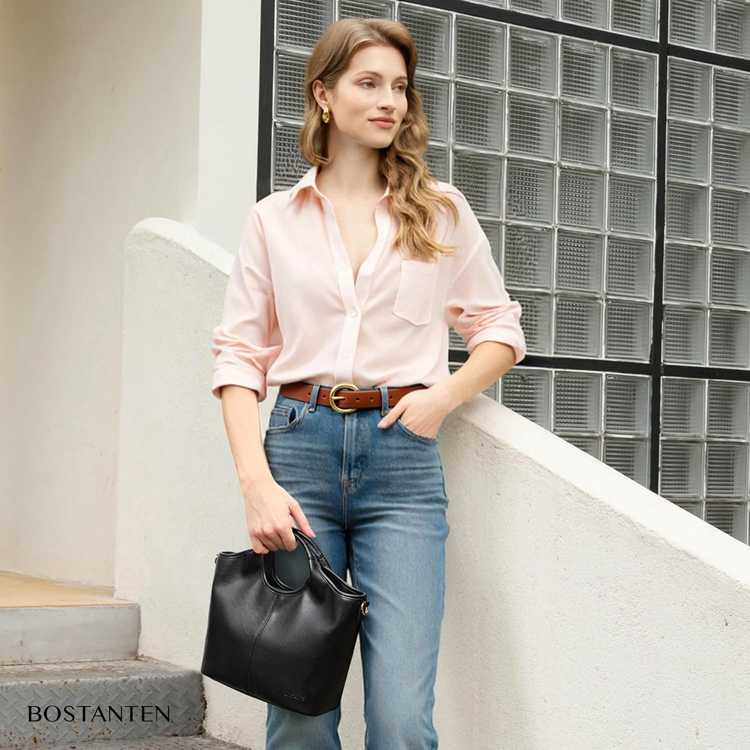 BOSTANTEN Vegan Leather Purses for Women Soft Top Handle Satchel Crossbody Zipper Handbag with Detachable Shoulder Strap - Image 3