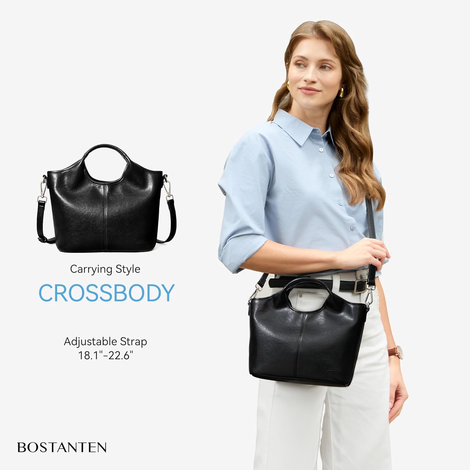 BOSTANTEN Vegan Leather Purses for Women Soft Top Handle Satchel Crossbody Zipper Handbag with Detachable Shoulder Strap - Image 4