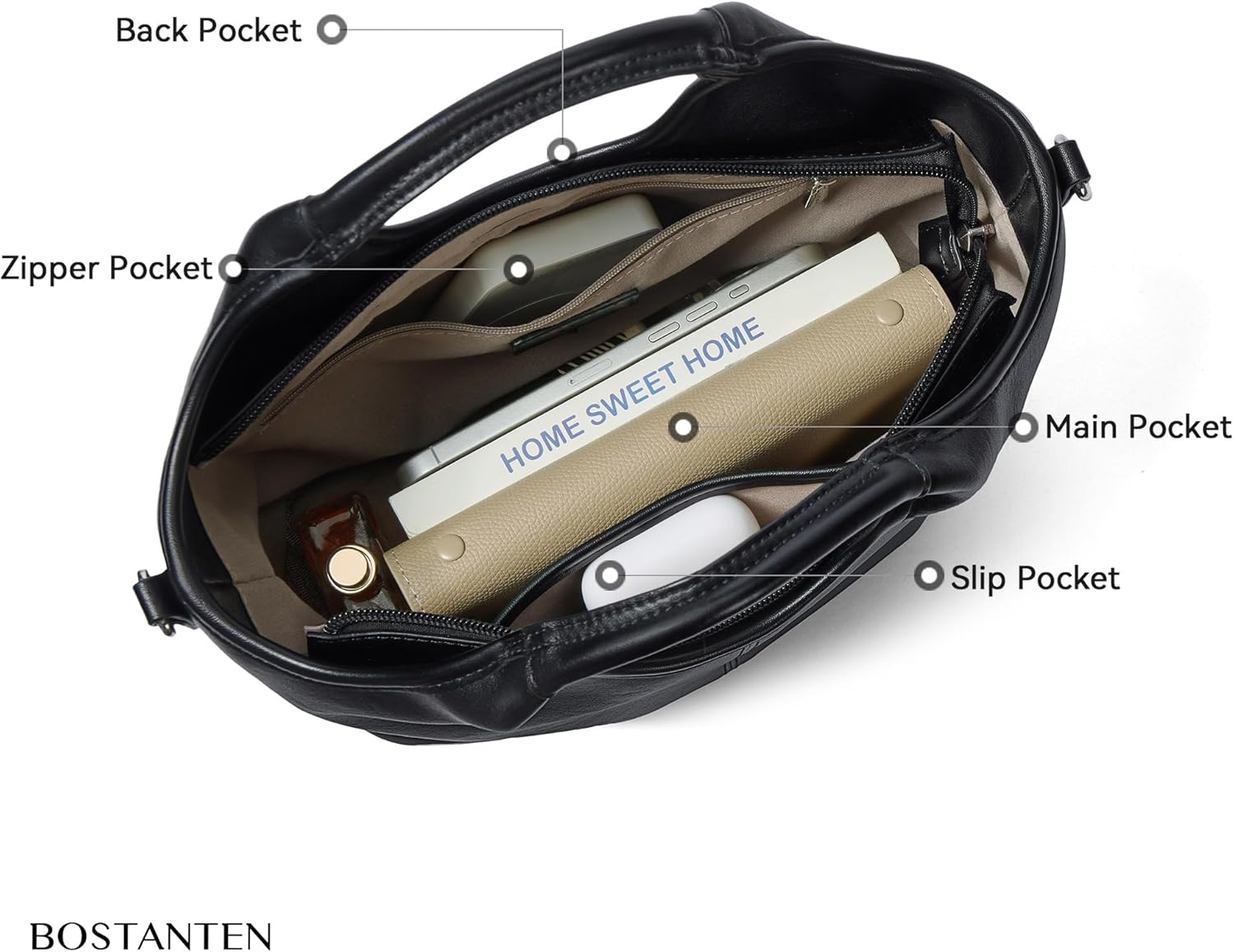 BOSTANTEN Vegan Leather Purses for Women Soft Top Handle Satchel Crossbody Zipper Handbag with Detachable Shoulder Strap - Image 6