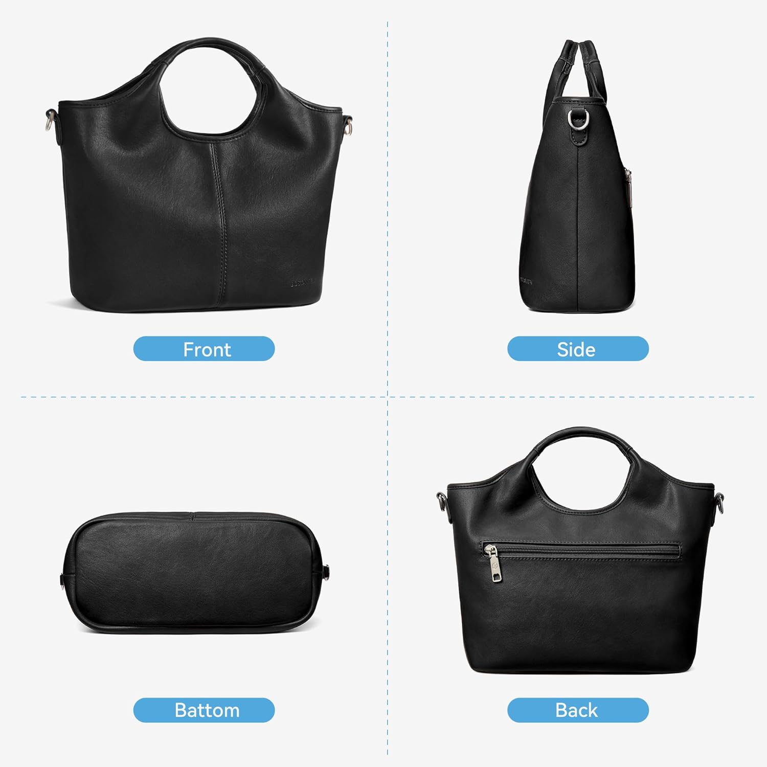 BOSTANTEN Vegan Leather Purses for Women Soft Top Handle Satchel Crossbody Zipper Handbag with Detachable Shoulder Strap - Image 8