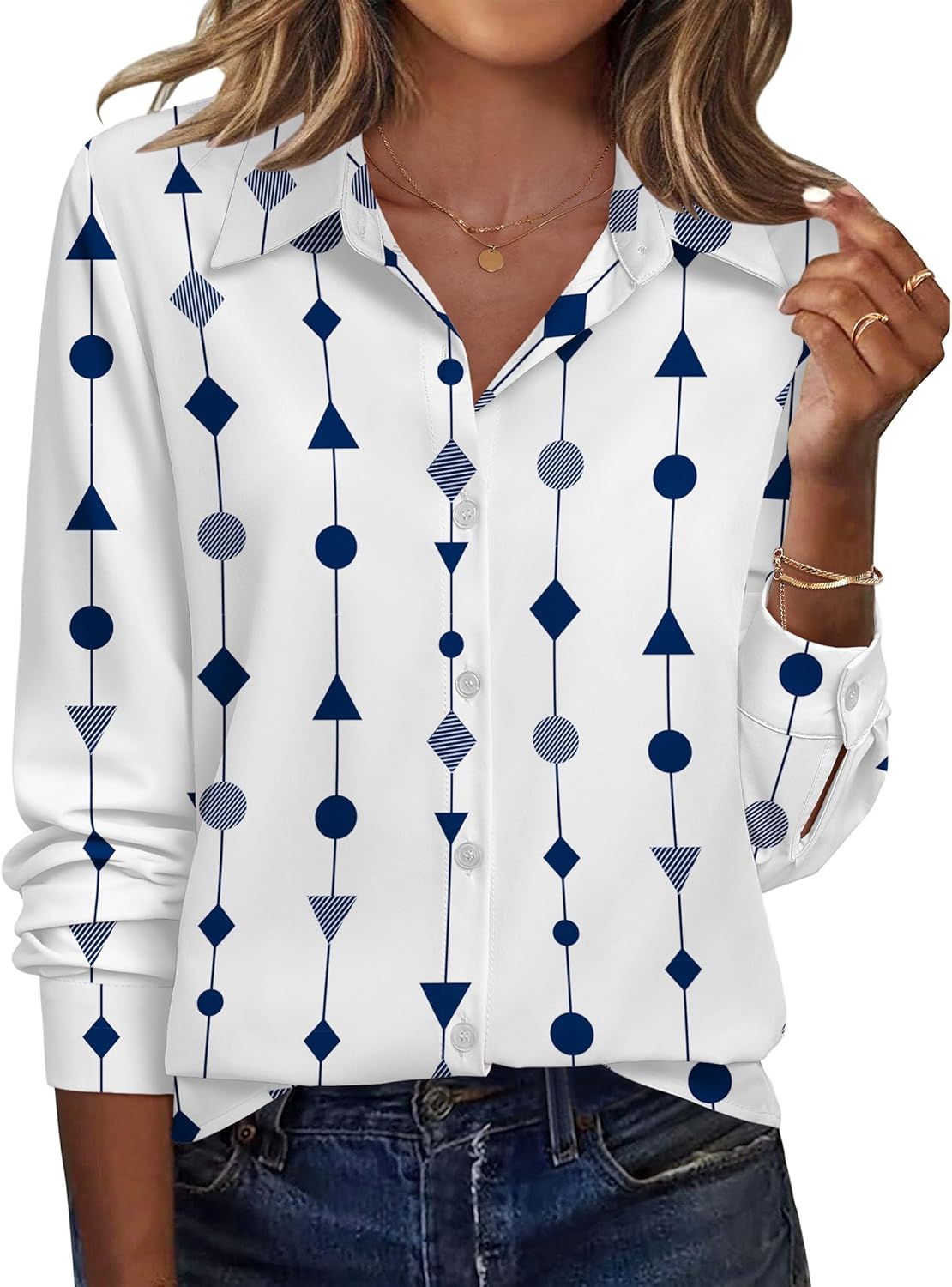 Zeagoo Blouse for Women Dressy Long Sleeve Button Down Shirts Business Casual Outfit Lightweight Solid/Printed Tops - Image 3