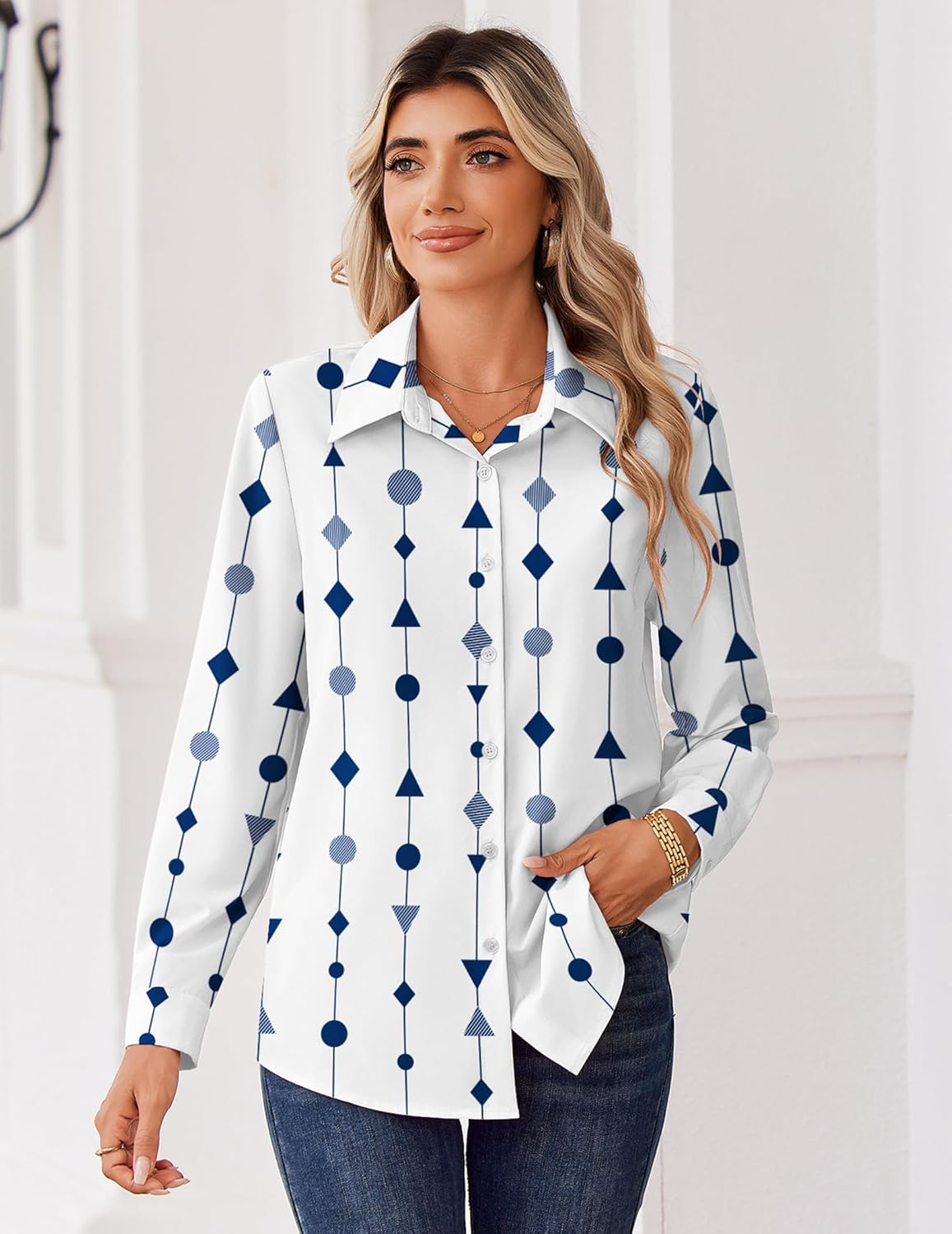 Zeagoo Blouse for Women Dressy Long Sleeve Button Down Shirts Business Casual Outfit Lightweight Solid/Printed Tops - Image 6