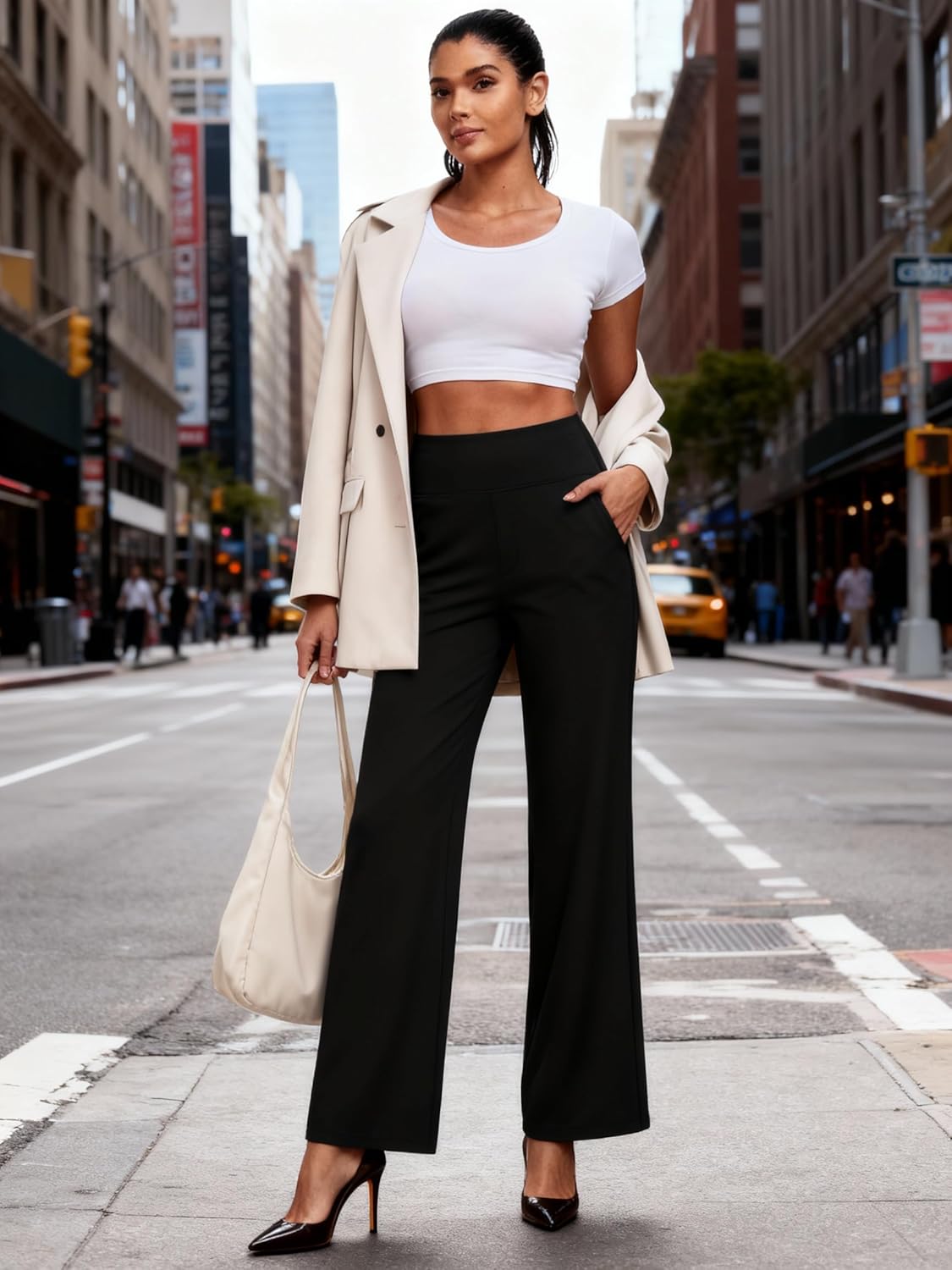 CADMUS High Waist Yoga Pants Women Wide Leg Pants with Pockets Stretch Dress Casual Sweatpants Petite/Regular/Tall - Image 8