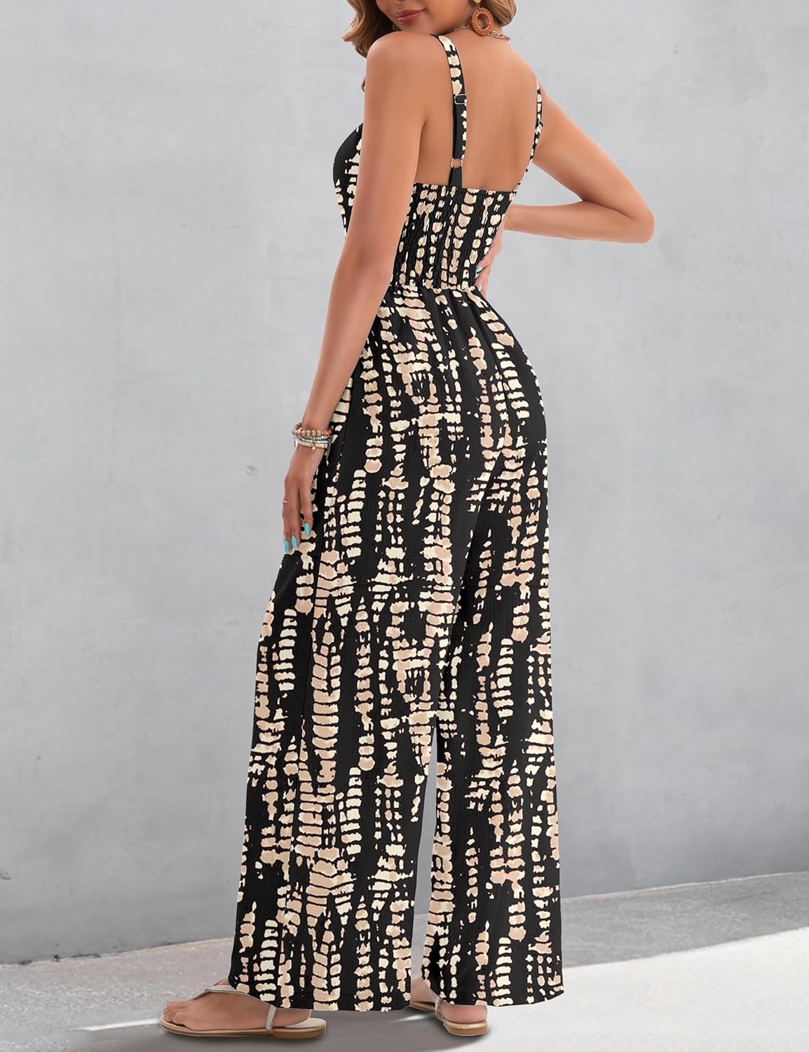 Womens Summer Jumpsuits Dressy Sexy V Neck Twist One Piece Outfits Sleeveless Casual Wide Leg Long Pant Rompers - Image 4