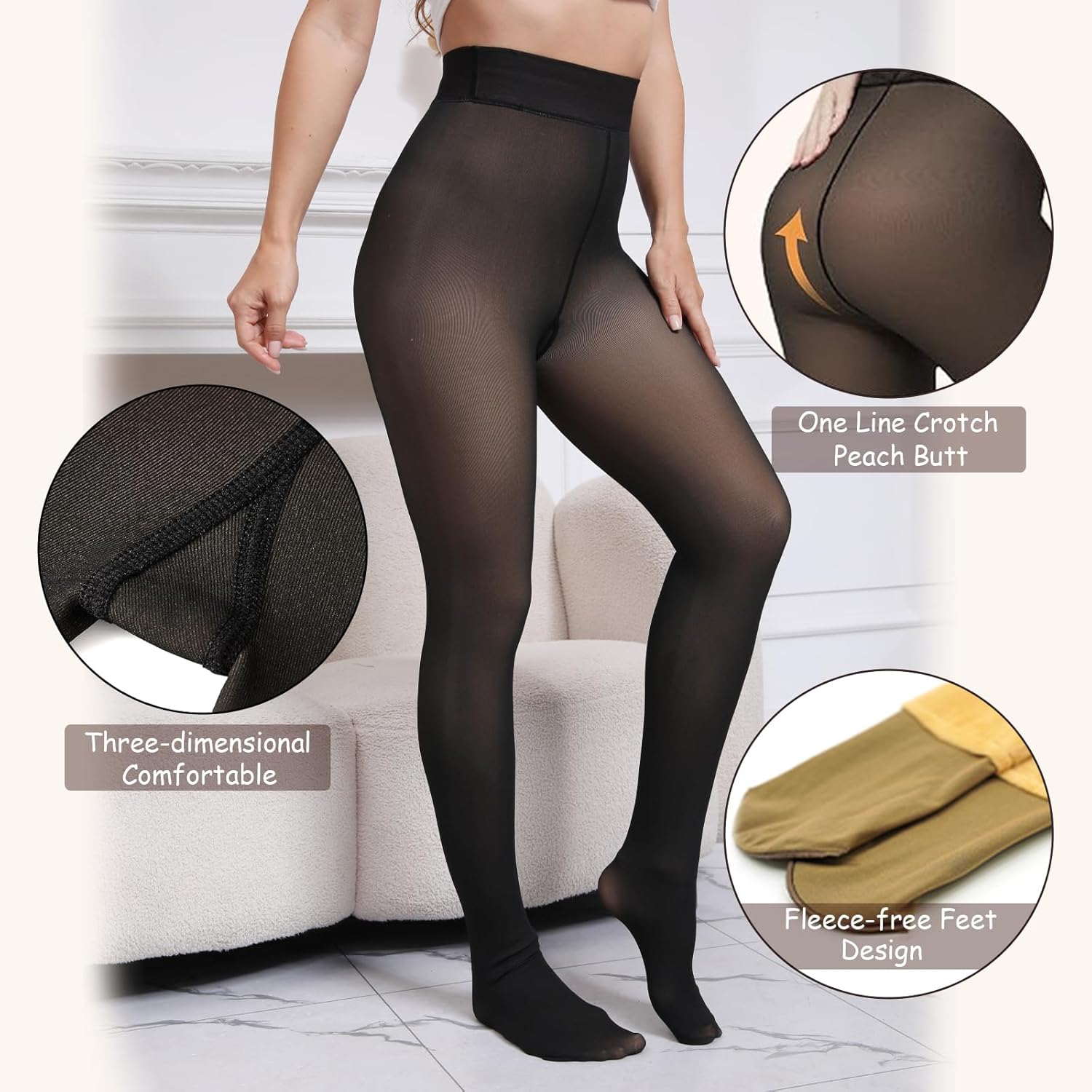 One-Seam Warm Fleece Lined Tights Women Fake Translucent Pantyhose High Waist Thermal Leggings Sheer Winter Tights - Image 6