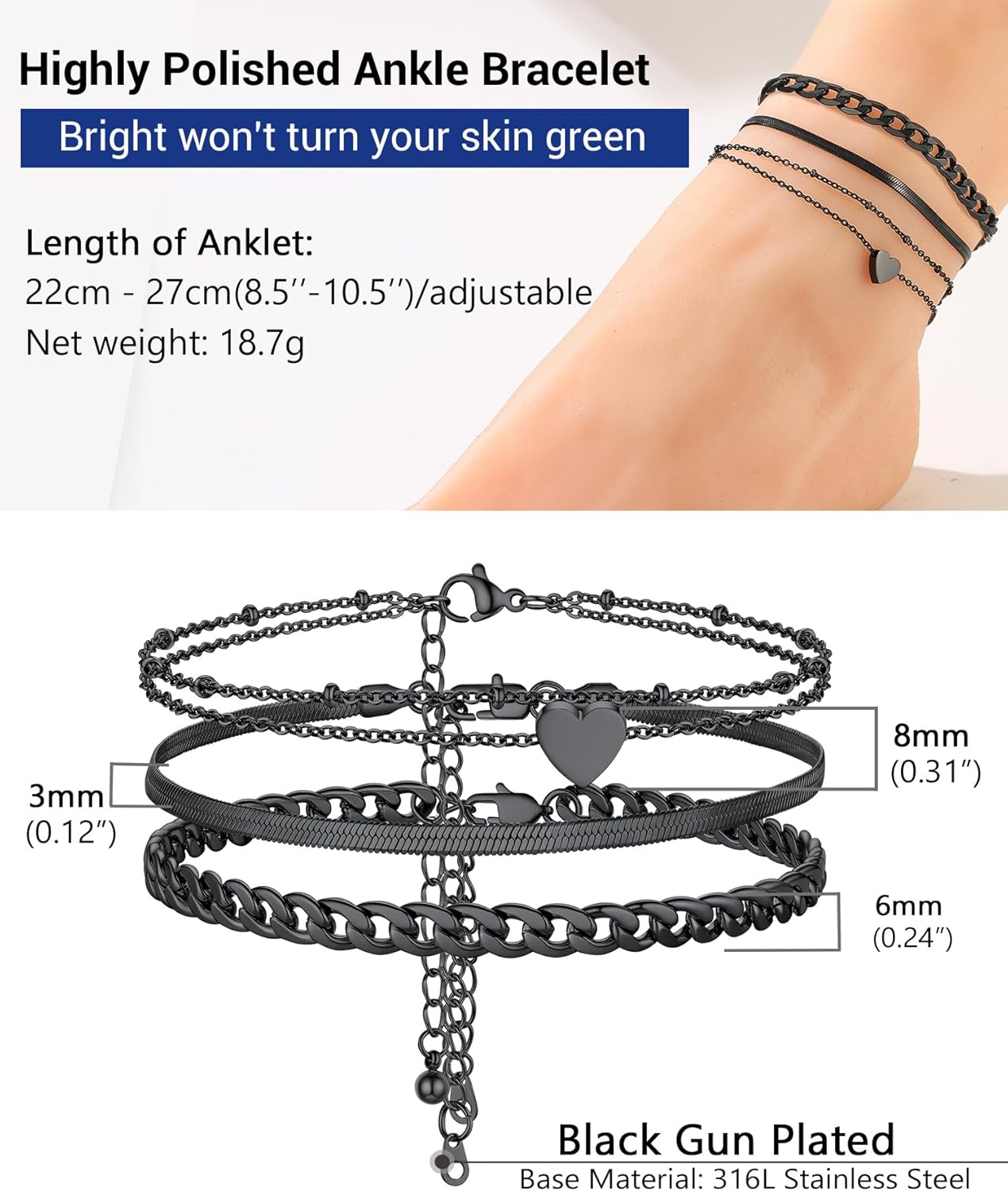 PROSTEEL Trendy Handcuffs Design/Customize Words Ankle Bracelet For Women, 316L Stainless Steel Anklets Silver/Gold/Black Tone, Hypoallergenic, Come with Box - Image 5
