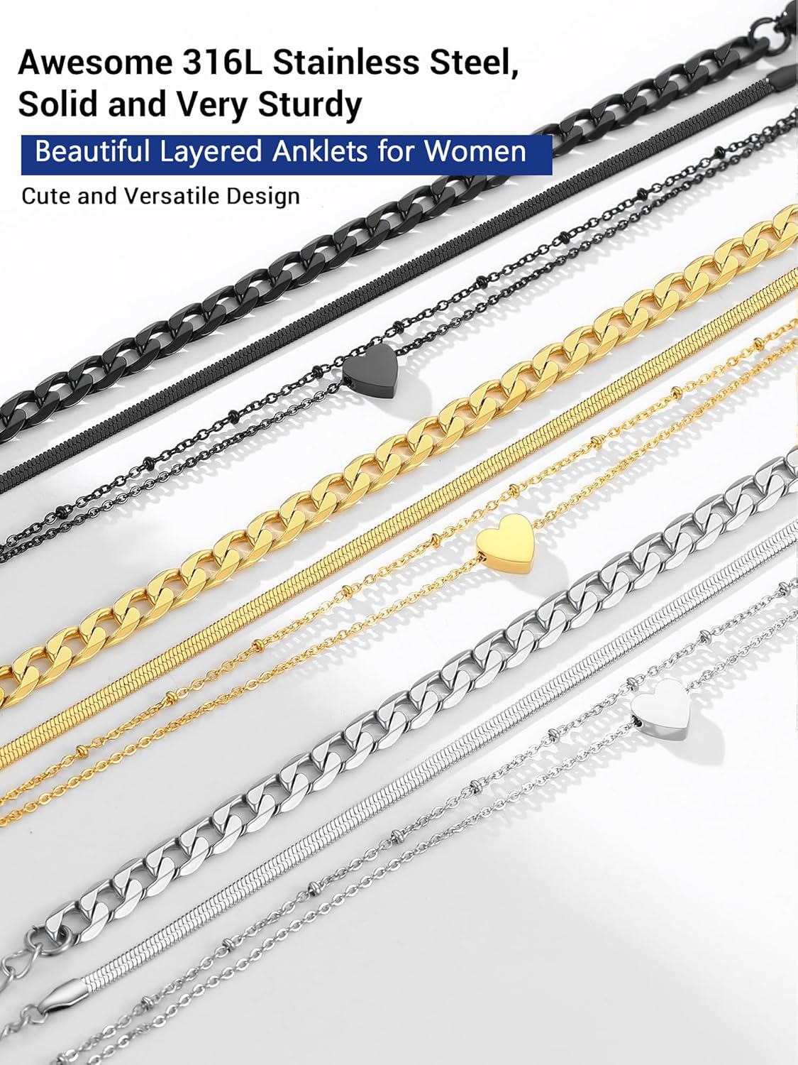 PROSTEEL Trendy Handcuffs Design/Customize Words Ankle Bracelet For Women, 316L Stainless Steel Anklets Silver/Gold/Black Tone, Hypoallergenic, Come with Box - Image 8