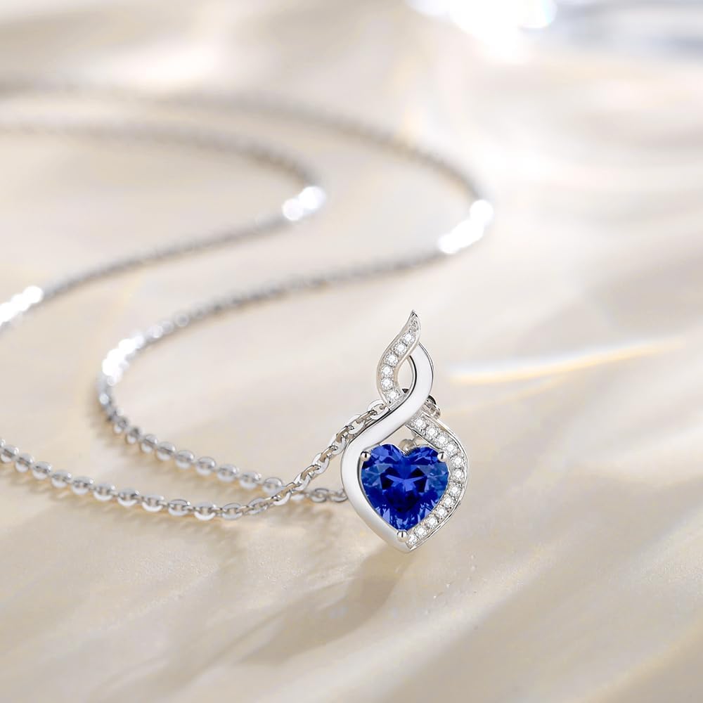 FANCIME 14K Solid White Gold Heart Birthstone Necklace with Diamond Pendent Birthday Gifts for Mom Women, Sterling Silver Chain 16" + 2" Extender - Image 3