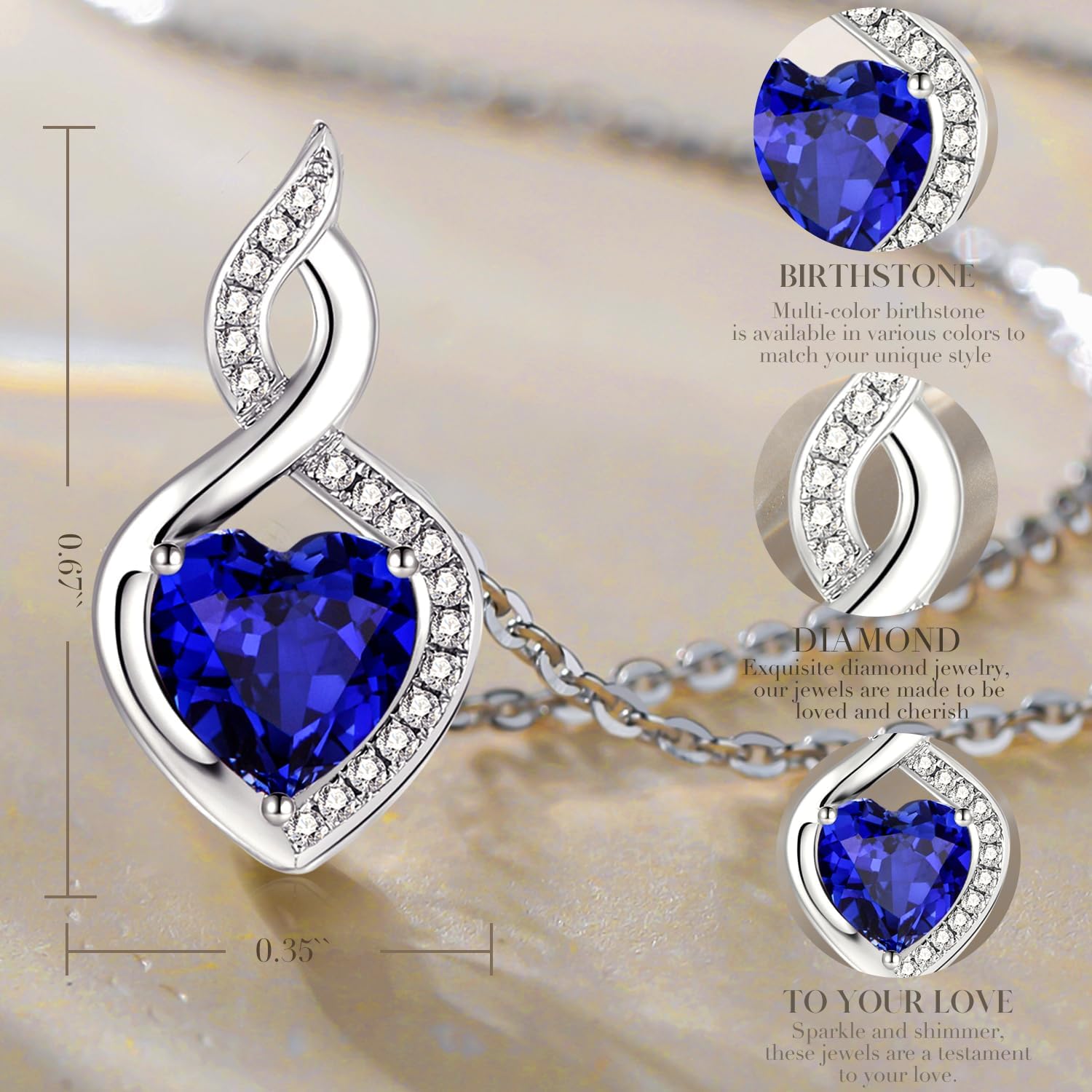 FANCIME 14K Solid White Gold Heart Birthstone Necklace with Diamond Pendent Birthday Gifts for Mom Women, Sterling Silver Chain 16" + 2" Extender - Image 4