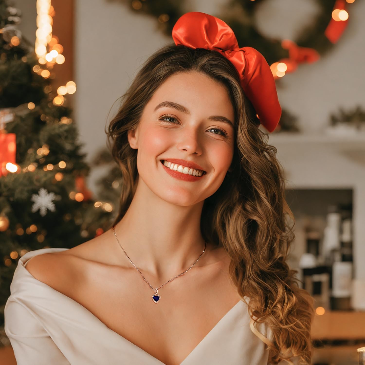 FANCIME 14K Solid White Gold Heart Birthstone Necklace with Diamond Pendent Birthday Gifts for Mom Women, Sterling Silver Chain 16" + 2" Extender - Image 5