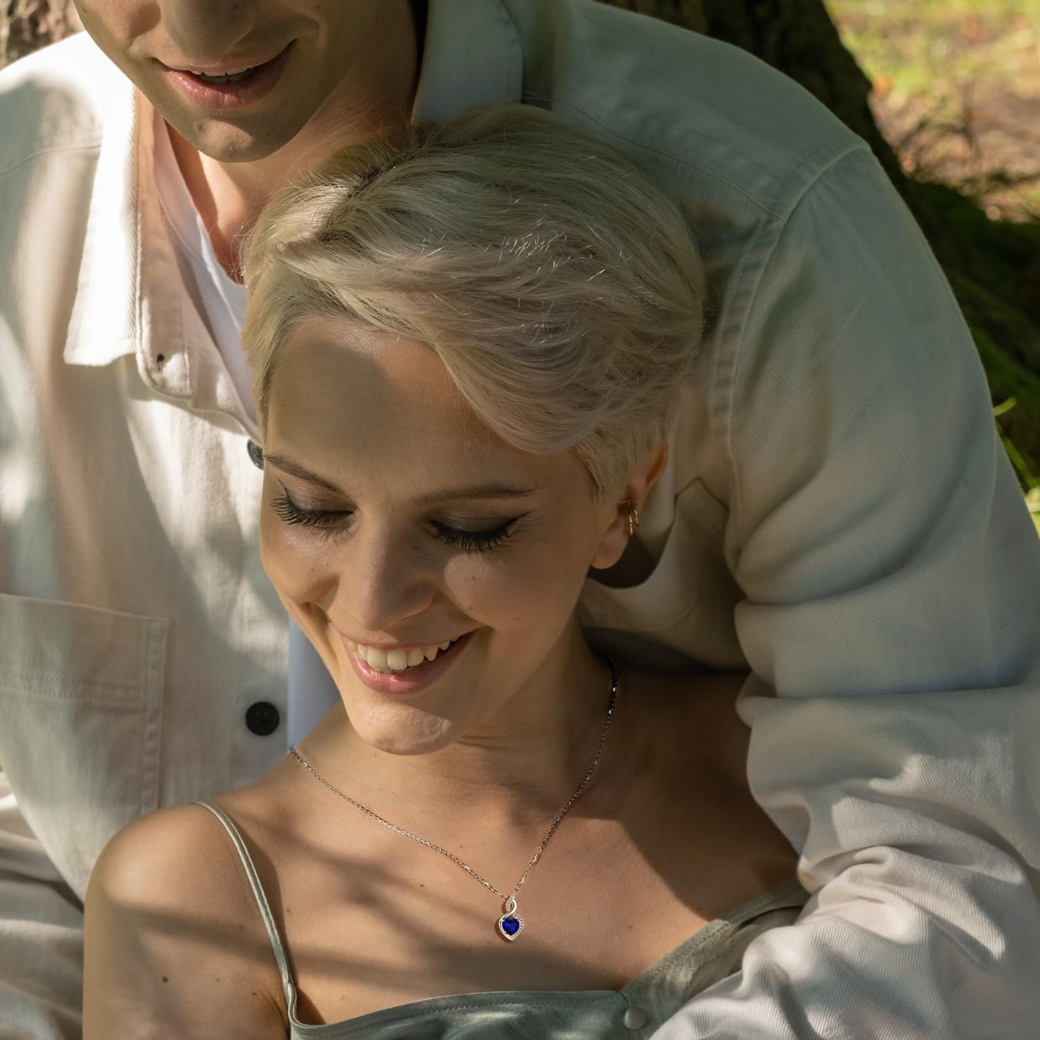 FANCIME 14K Solid White Gold Heart Birthstone Necklace with Diamond Pendent Birthday Gifts for Mom Women, Sterling Silver Chain 16" + 2" Extender - Image 6