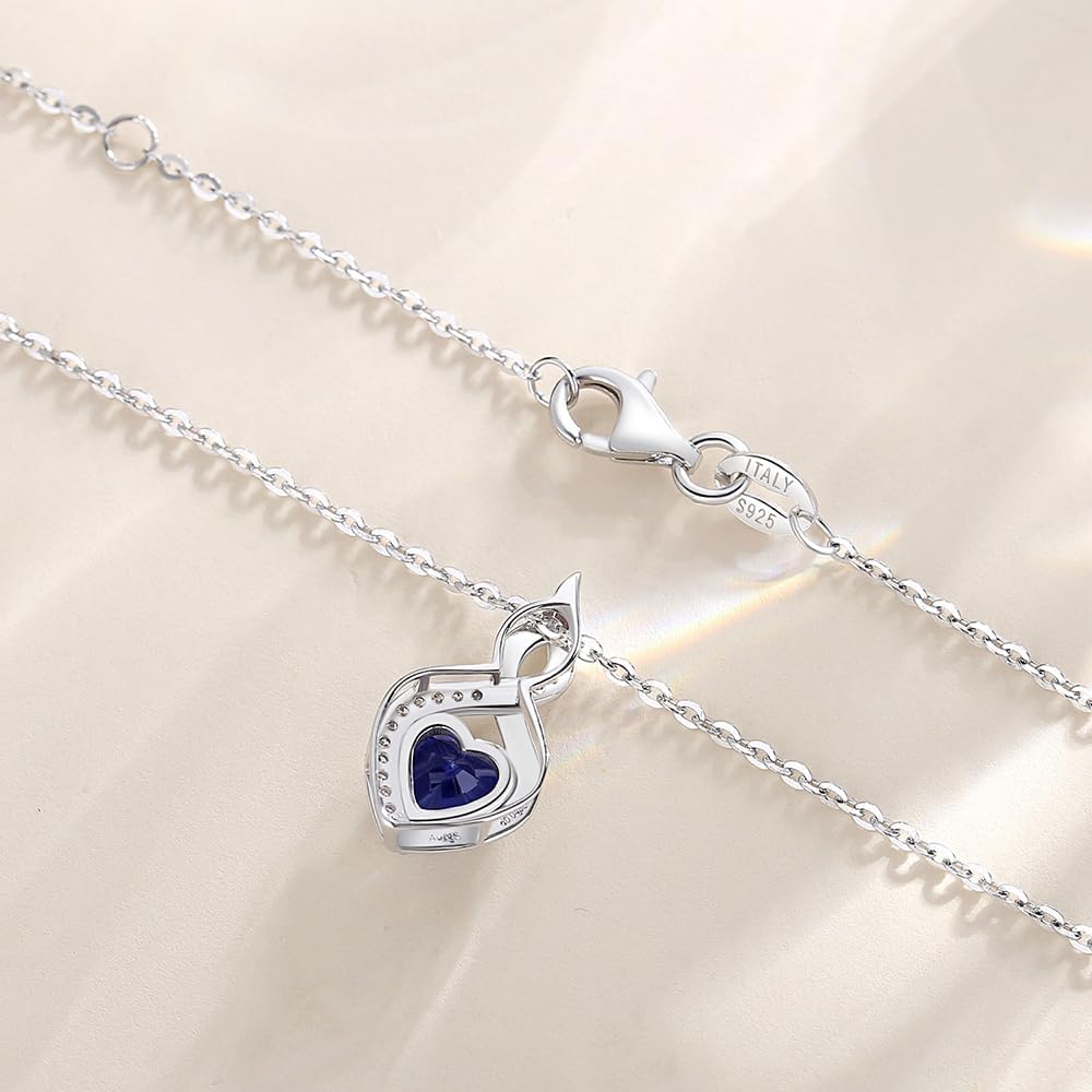 FANCIME 14K Solid White Gold Heart Birthstone Necklace with Diamond Pendent Birthday Gifts for Mom Women, Sterling Silver Chain 16" + 2" Extender - Image 7