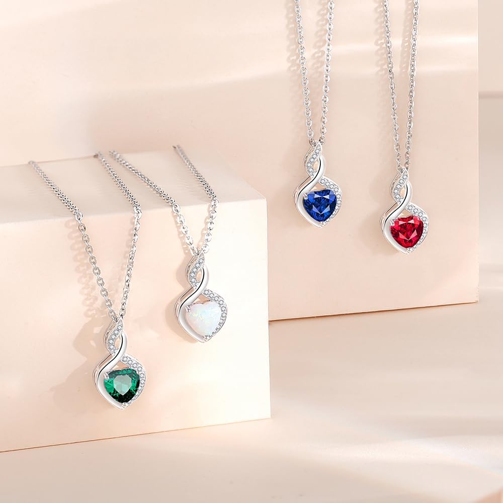 FANCIME 14K Solid White Gold Heart Birthstone Necklace with Diamond Pendent Birthday Gifts for Mom Women, Sterling Silver Chain 16" + 2" Extender - Image 8