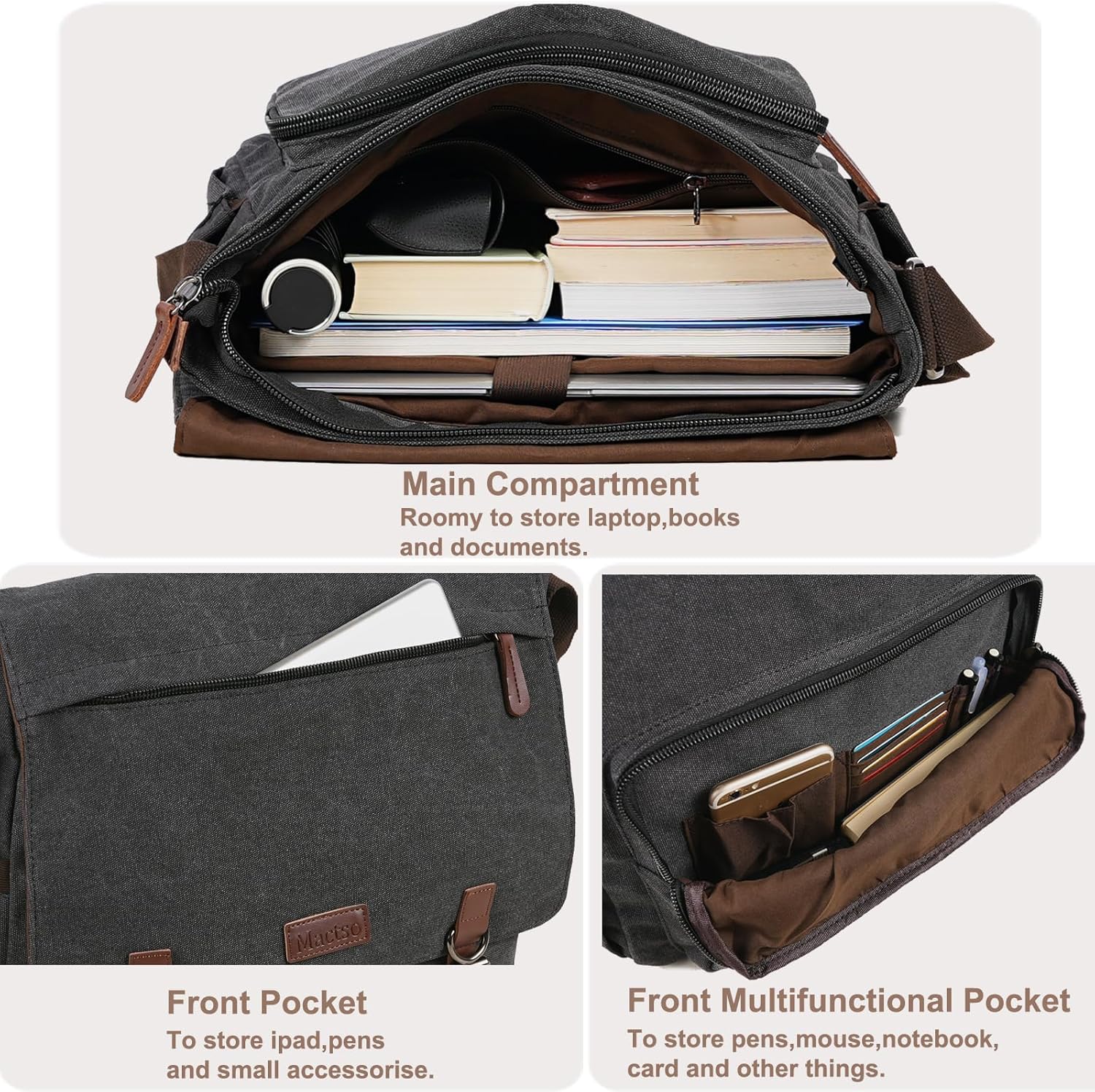 Canvas Messenger Bag for Men Women,Travel Satchel Shoulder bag 15.6 Inch Laptop Bag briefcase Business - Image 5