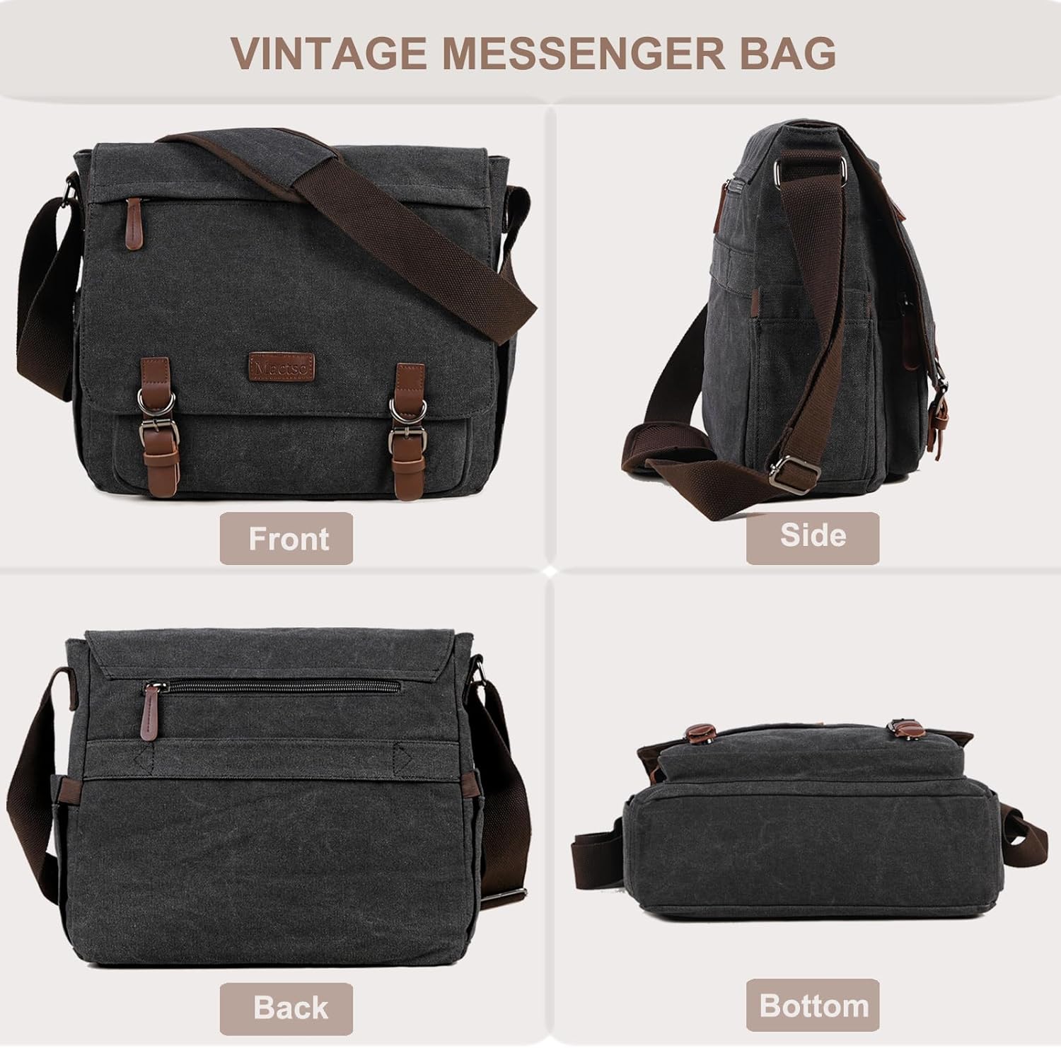 Canvas Messenger Bag for Men Women,Travel Satchel Shoulder bag 15.6 Inch Laptop Bag briefcase Business - Image 8