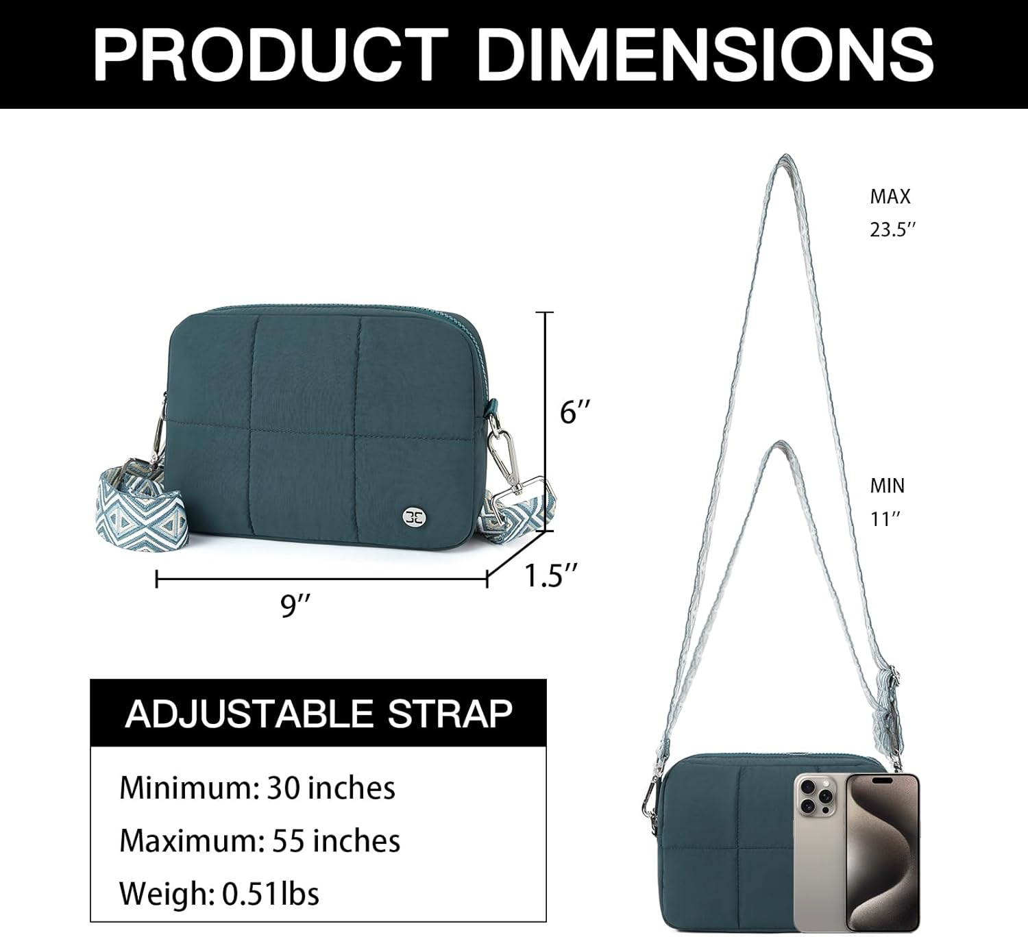 Telena Crossbody Bags for Women Cross Body Purse with Guitar Strap Lightweight Puffer Shoulder Bag for Travel - Image 5