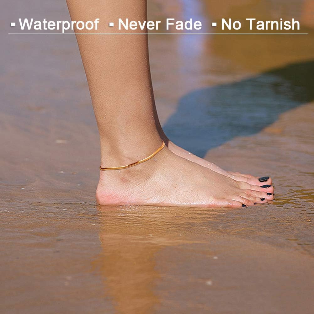 Gold Anklets for Women Waterproof,18K Gold Plated Anklet for Women Snake Chain Link Dainty Ankle Bracelets Summer Beach Jewelry - Image 4
