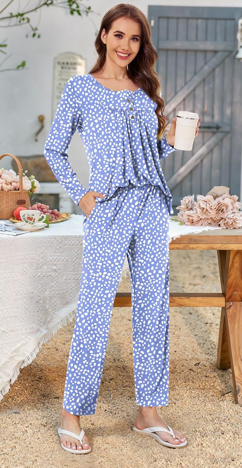 Bestbee Women's Pajama Set, 2 Piece Lounge Outfits Sleepwear Fall Long Sleeve Long Pant With Pockets Ladies Pjs - Image 4