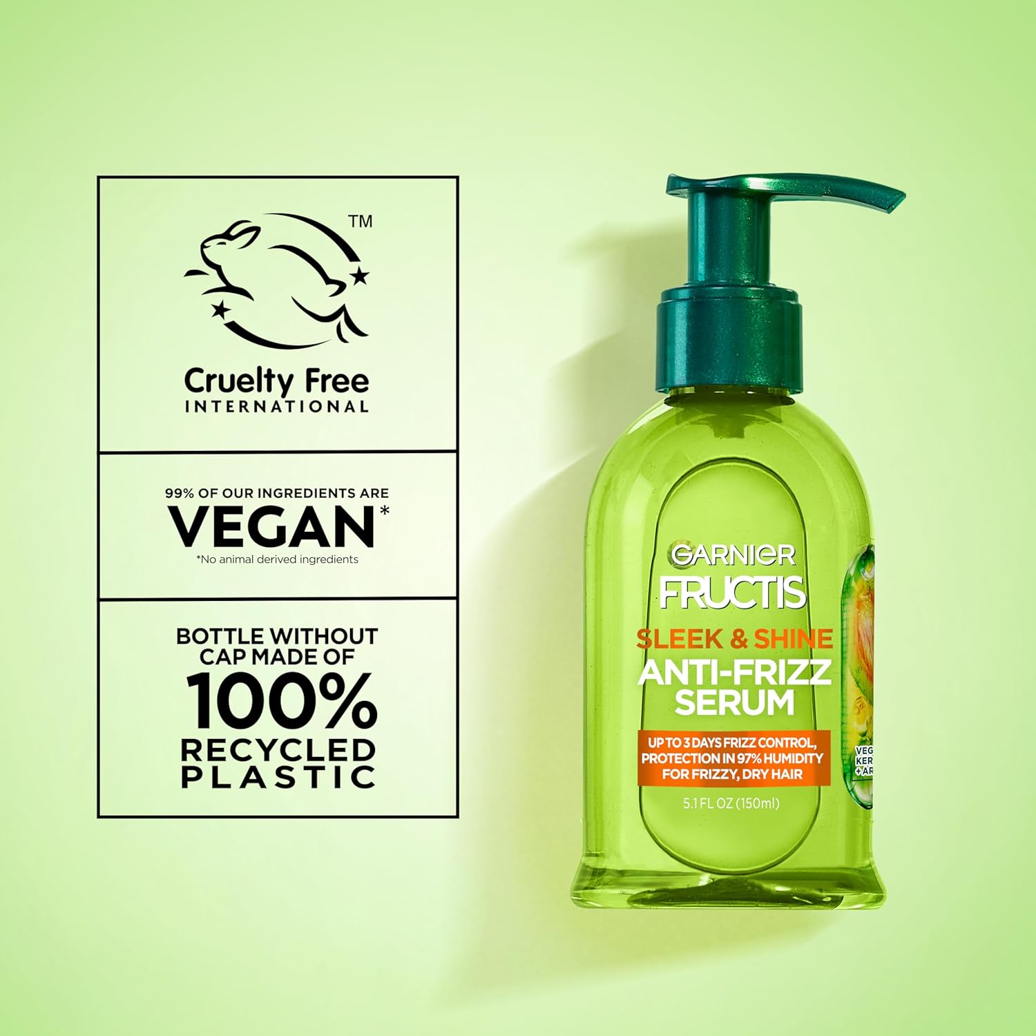 Garnier Fructis Sleek & Shine Anti-Frizz Serum for Frizzy, Dry Hair, Argan Oil, 5.1 Fl Oz, 1 Count (Packaging May Vary) - Image 9