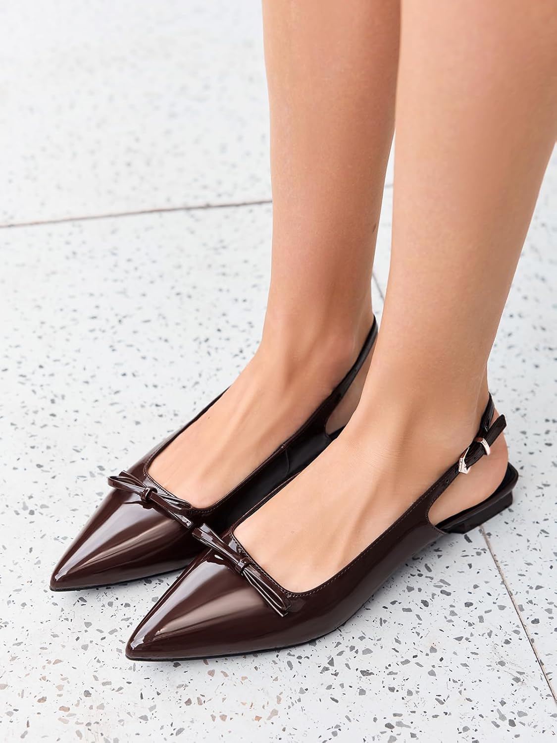 Coutgo Womens Slingback Flats Bow Slip on Dress Shoes Buckle Comfortable Ballet Flats Pointed Toe Flat Party Work Shoes - Image 4