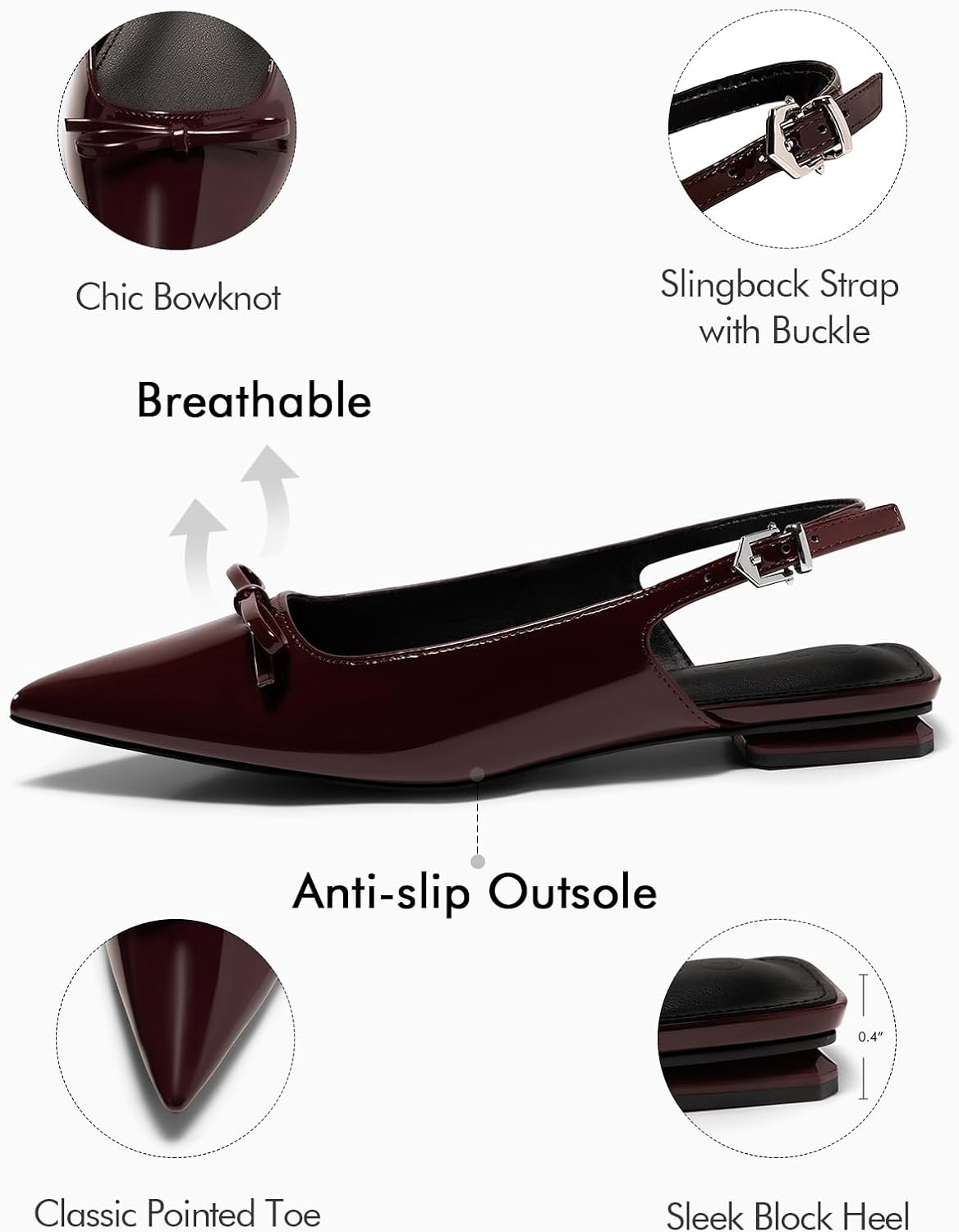 Coutgo Womens Slingback Flats Bow Slip on Dress Shoes Buckle Comfortable Ballet Flats Pointed Toe Flat Party Work Shoes - Image 6