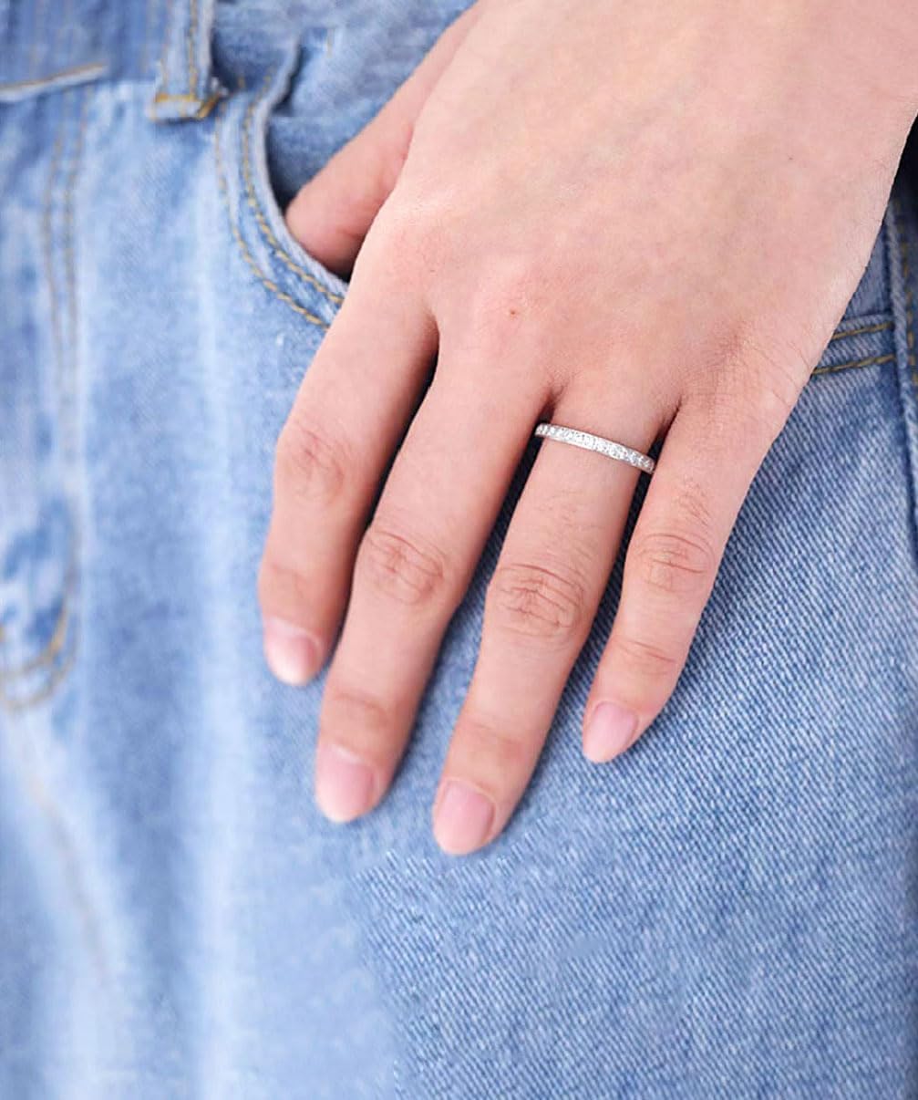 TIGRADE 2mm Women Titanium Eternity Ring Cubic Zirconia Anniversary Wedding Engagement Band Size 3-13.5 - Image 6