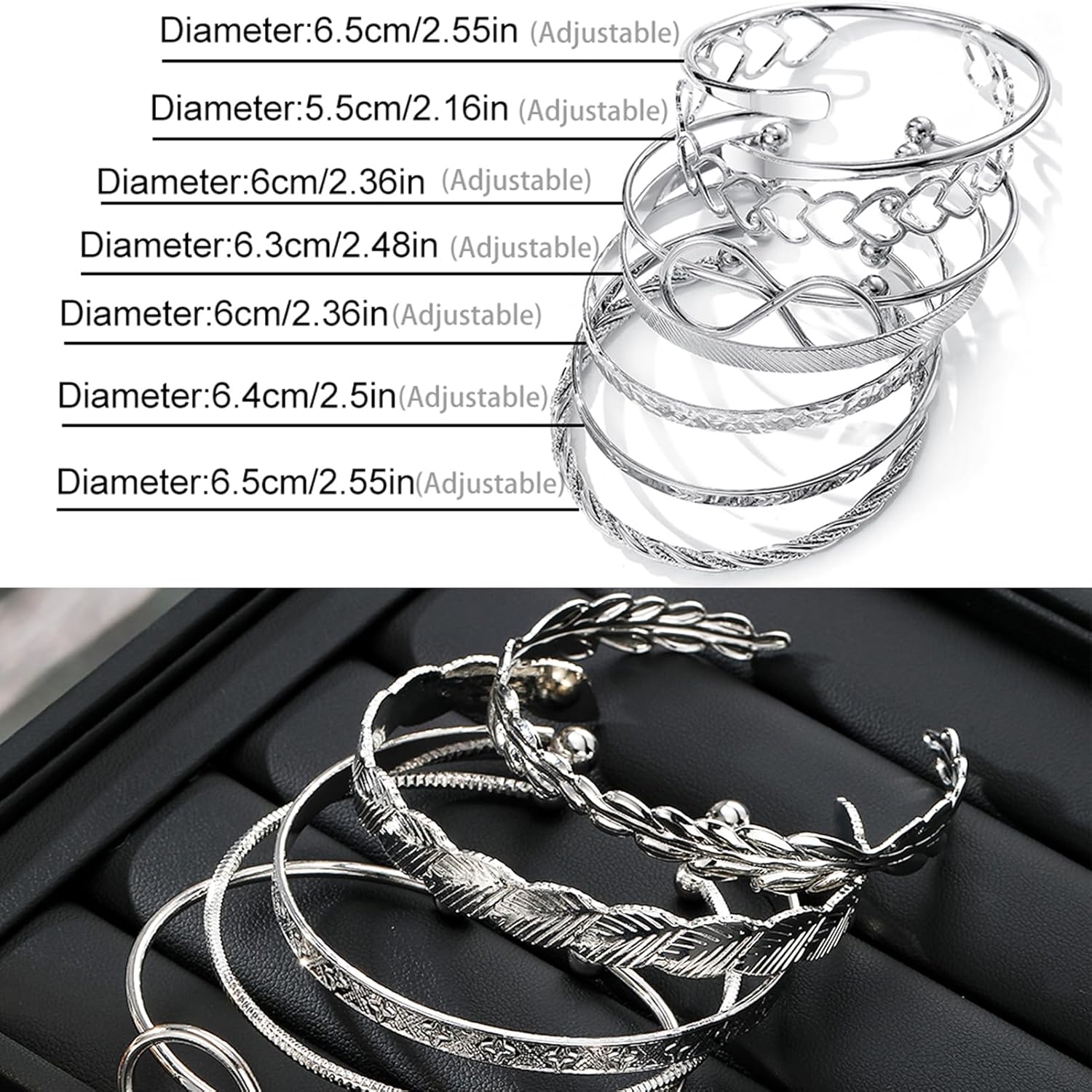 17IF Silver Bangle Bracelet for Women, 14k Multilayer Charm Textured Stackable Bracelets Lightning Bangles Indian Chunky Cuff Fashion Jewelry Gift - Image 7