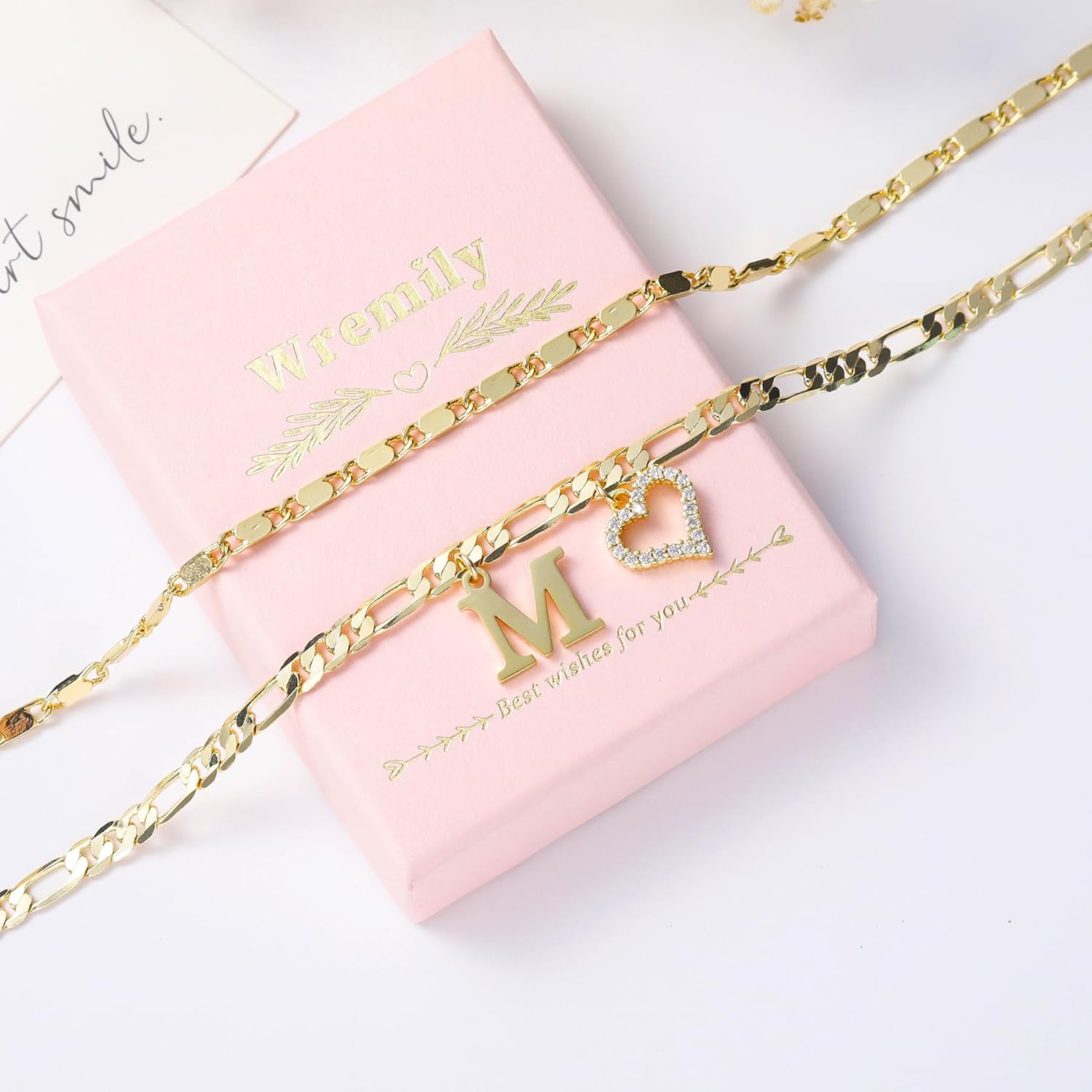 Initial Ankle Bracelets for Women Waterproof 14K Gold Plated Dainty Layered Figaro Chain Letter Initial CZ Heart Ankle Bracelets Set Summer Beach Jewelry for Women - Image 8