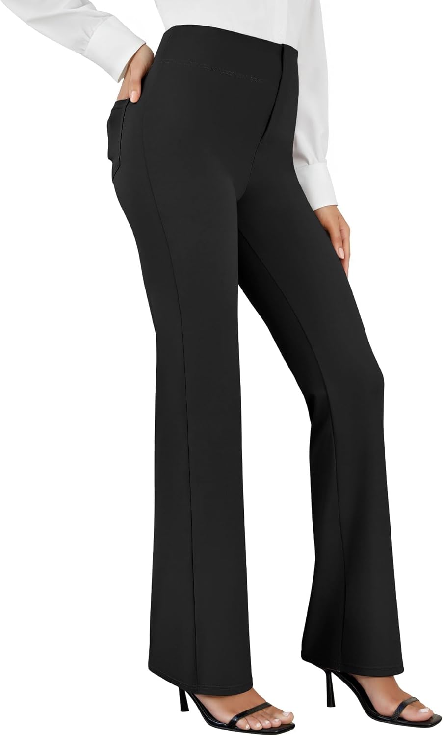 Womens Dress Pants Business Casual Work Pants with Pockets Pull On Flare Office Slacks High Waist Stretchy Trousers - Image 3