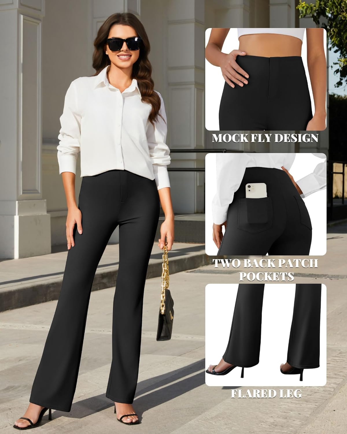 Womens Dress Pants Business Casual Work Pants with Pockets Pull On Flare Office Slacks High Waist Stretchy Trousers - Image 7