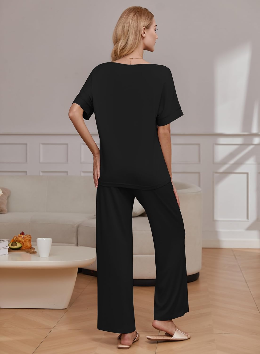 Ekouaer Pajama Sets for Women 2 Piece Lounge Set Short Sleeve Tops and Long Pants Soft Comfy Pjs Sleepwear Outfits S-XXL - Image 3