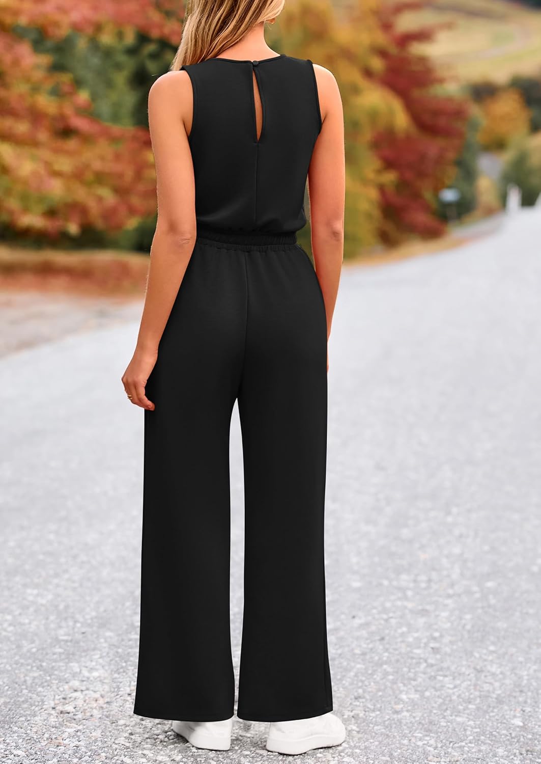 PRETTYGARDEN Jumpsuits for Women Casual 2026 Summer Sleeveless Wide Leg Pants Rompers One Piece Beach Vacation Spring Outfits - Image 3