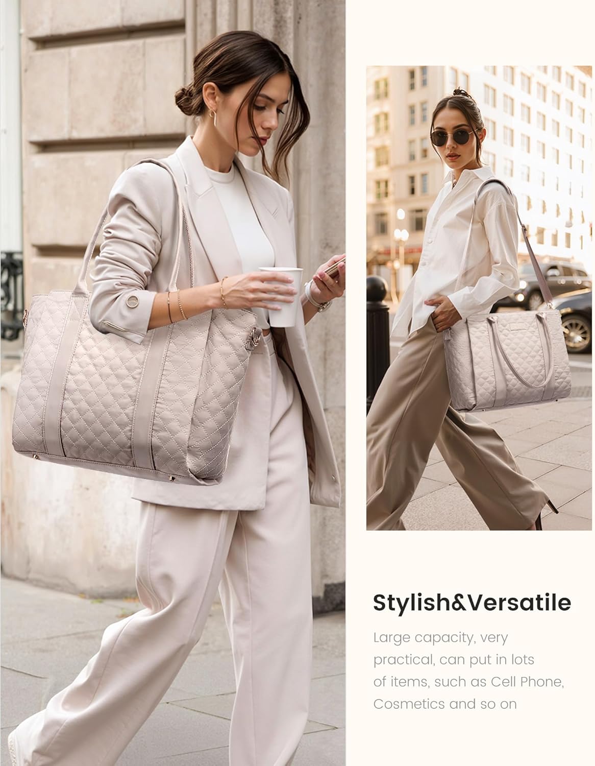 LOVEVOOK Teacher Tote Bag for Women, Quilted Work Tote Nurse Laptop Bag, Large Computer Shoulder Bags with Zipper for Travel - Image 5