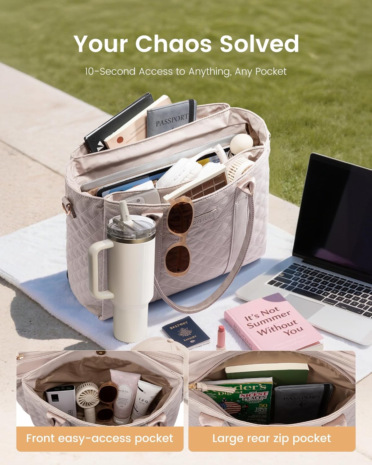 LOVEVOOK Teacher Tote Bag for Women, Quilted Work Tote Nurse Laptop Bag, Large Computer Shoulder Bags with Zipper for Travel - Image 7