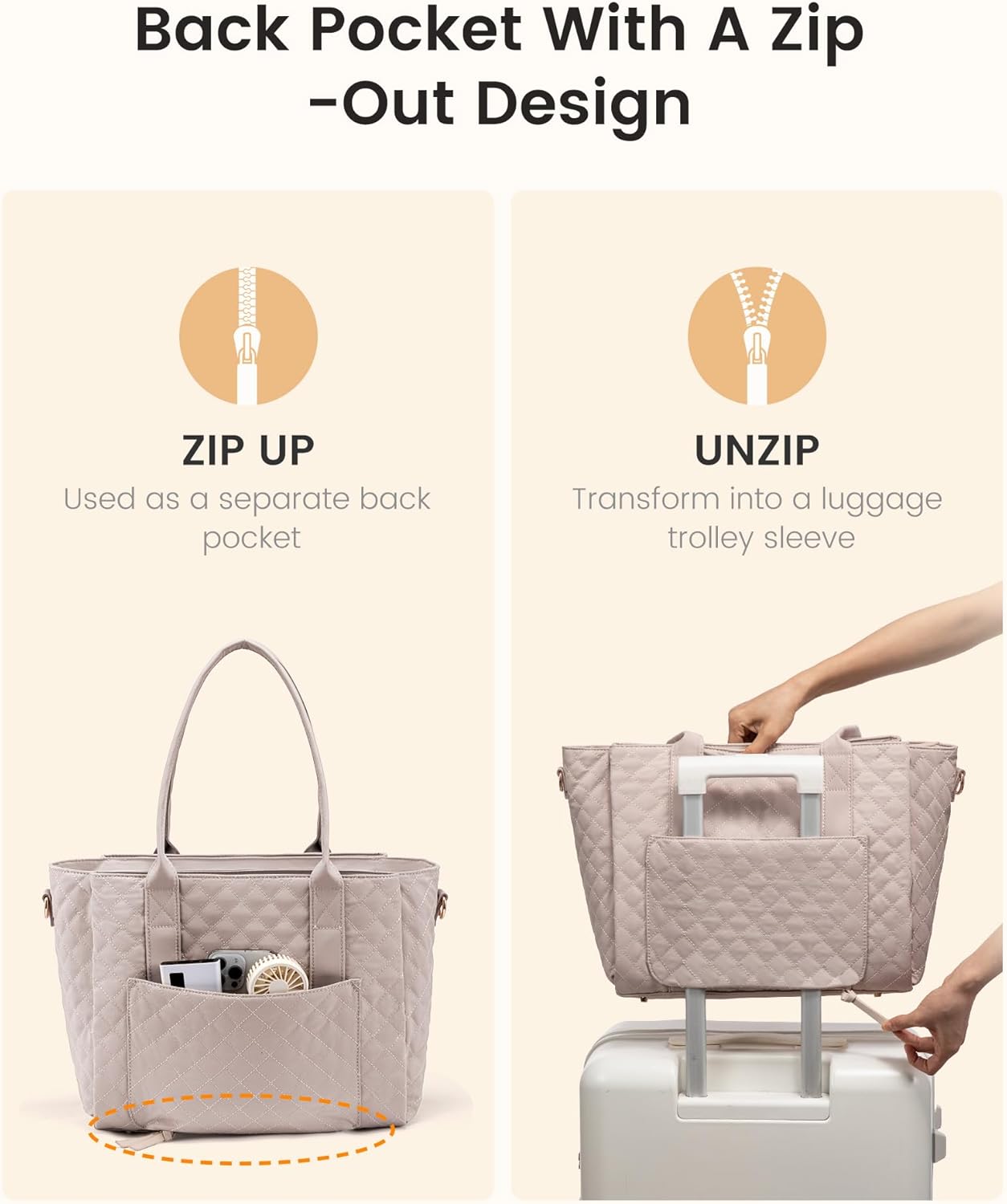 LOVEVOOK Teacher Tote Bag for Women, Quilted Work Tote Nurse Laptop Bag, Large Computer Shoulder Bags with Zipper for Travel - Image 8