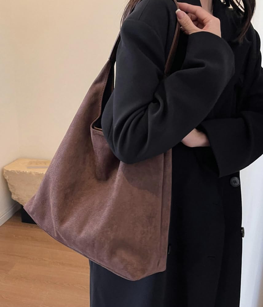 Womens Fashion Suede Shoulder Bags Large Tote Bag Retro Purse Handbag Casual Work Ladies Top Handle Satchel - Image 5