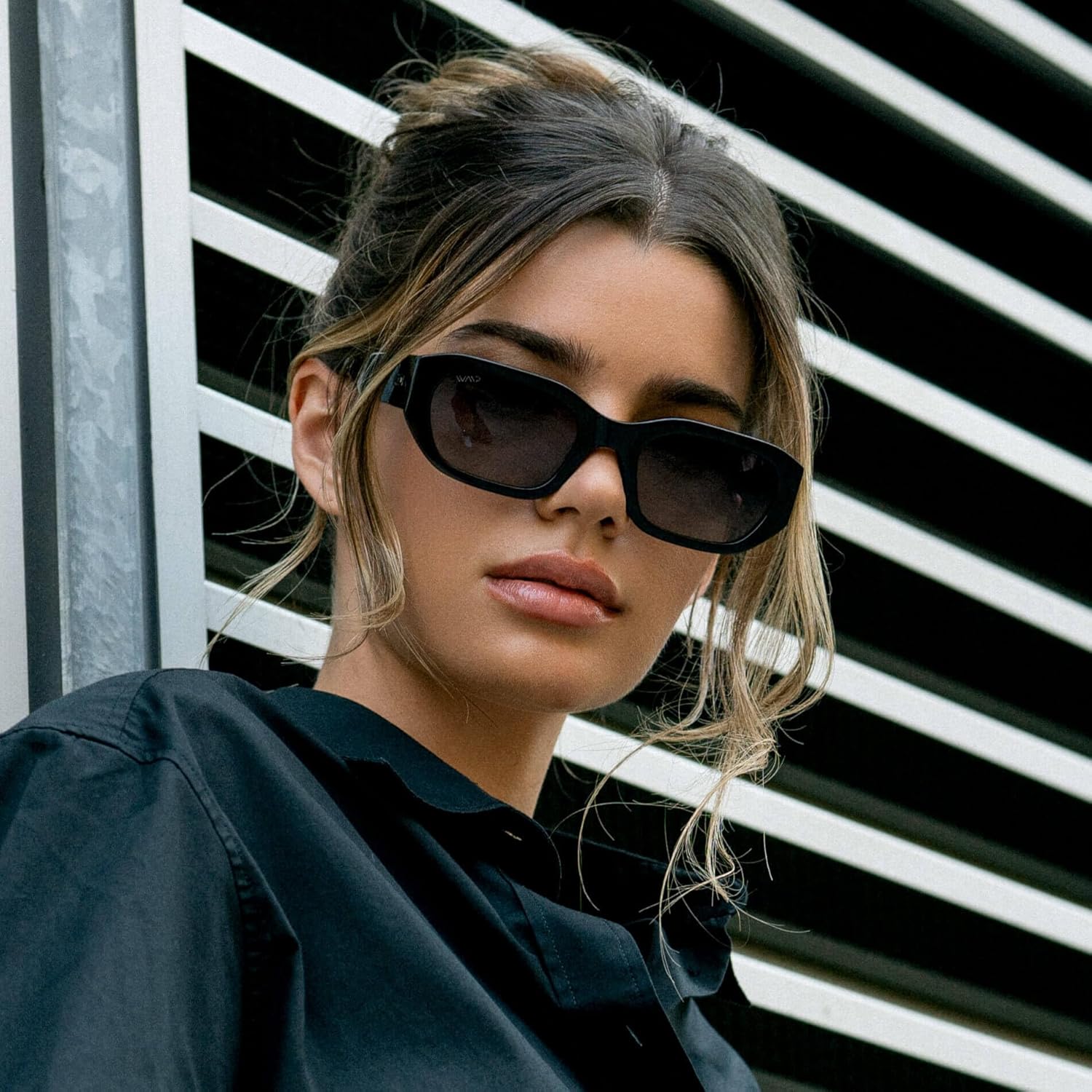 WearMe Pro - Women's Chunky Narrow Rectangular Sunglasses - Polarized, Lightweight Acetate, 100% UV Protection - Image 4