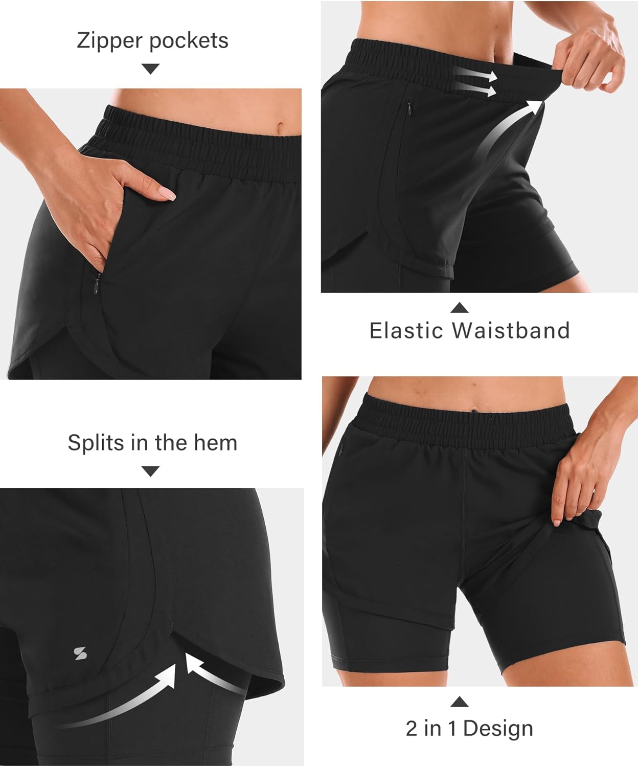 Stelle Women 2 in 1 Running Shorts High Waisted Athletic Shorts Gym Workout Shorts with Liner Zipper Pockets - Image 5