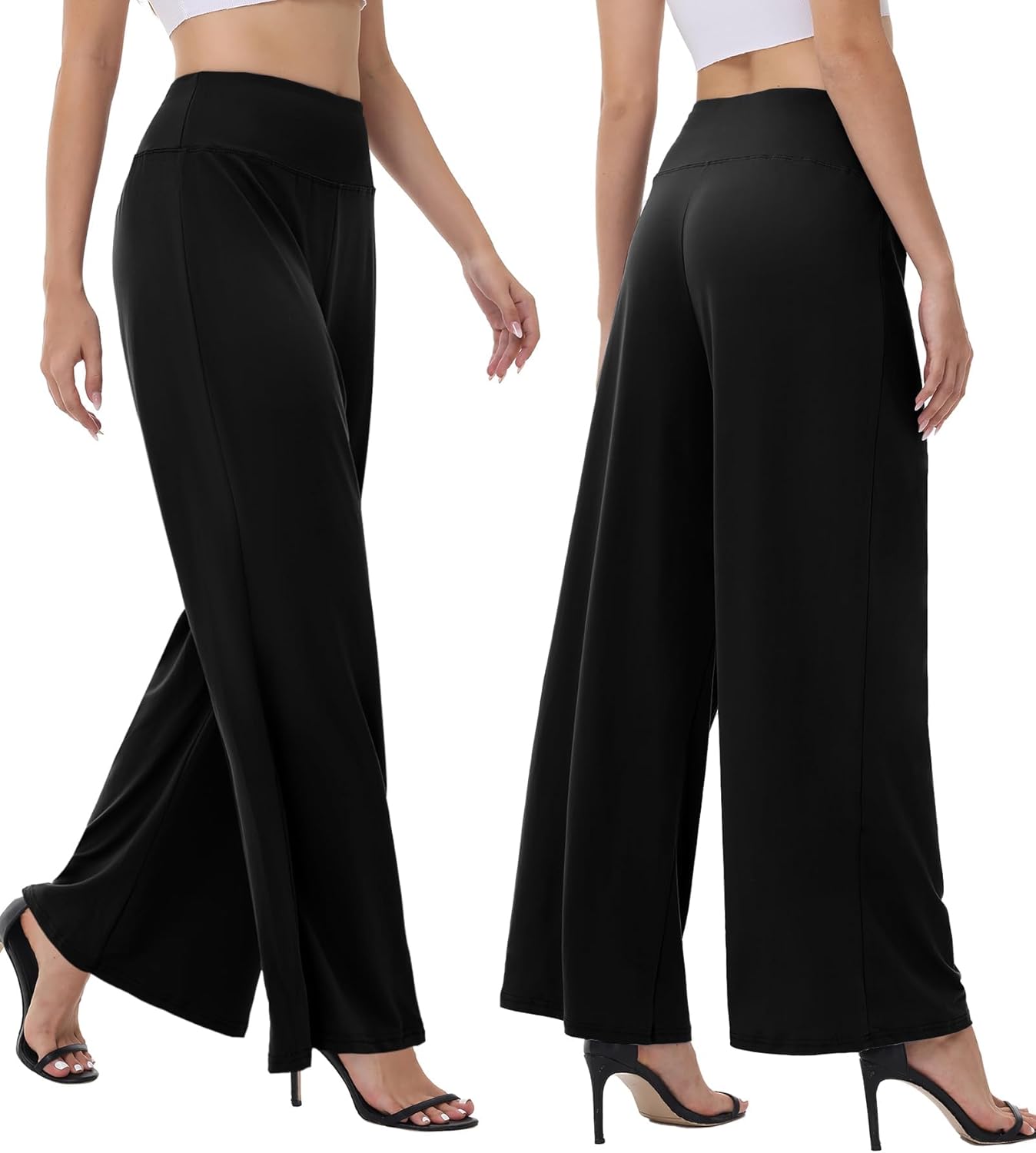Wide Leg Palazzo Pants for Women - High Waist Casual Beach Lounge Pants Loose Dress Pants Stretchy Trousers - Image 3