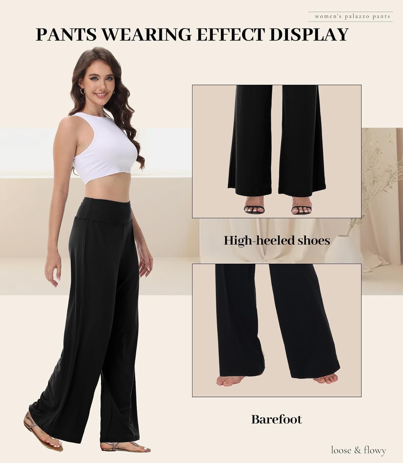 Wide Leg Palazzo Pants for Women - High Waist Casual Beach Lounge Pants Loose Dress Pants Stretchy Trousers - Image 4