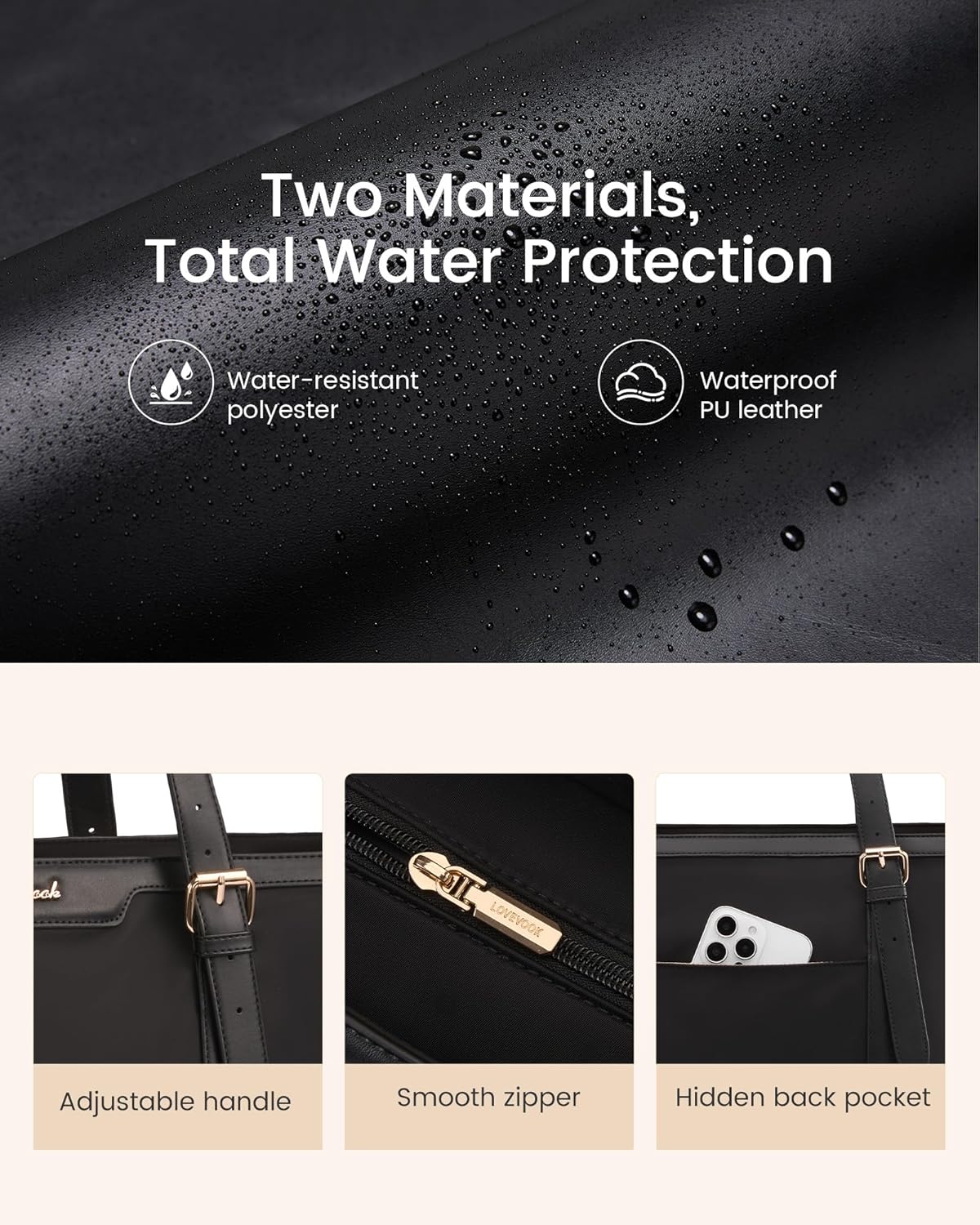 LOVEVOOK Work Tote Bag for Women 15.6 Inch Laptop Computer Bags with Cup Holder, Large Teacher Bag Briefcase for Business Office Travel Black, Nylon&PU - Image 5